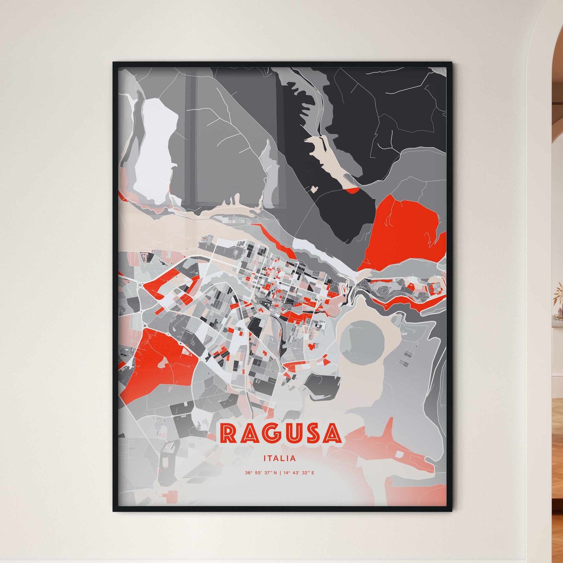 Colorful Ragusa Italy Fine Art Map Modern Expressive