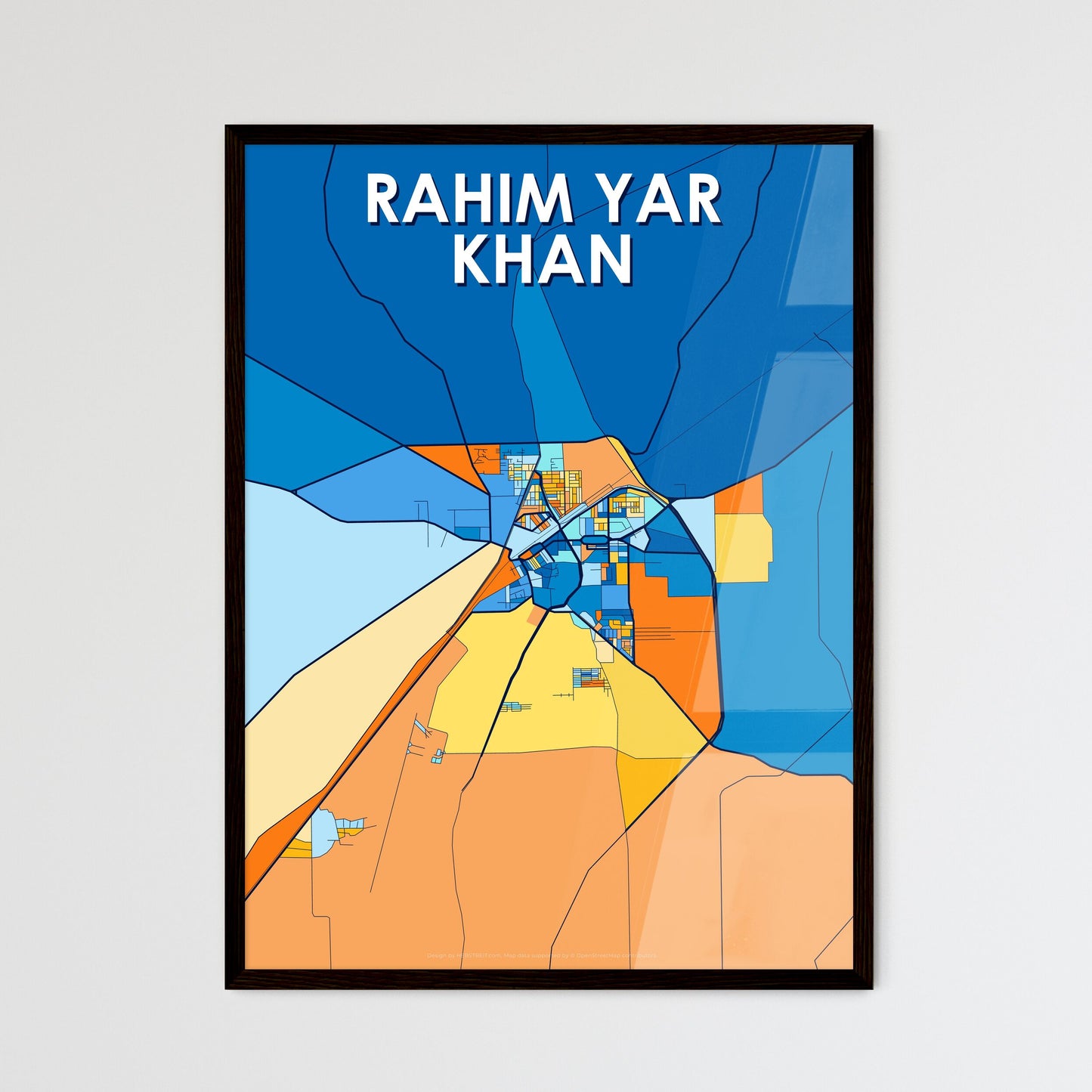 RAHIM YAR KHAN PAKISTAN Vibrant Colorful Art Map Poster Blue Orange