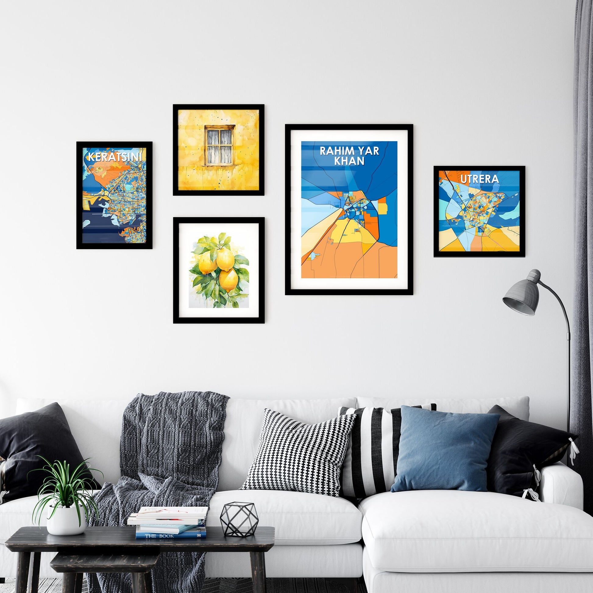 RAHIM YAR KHAN PAKISTAN Vibrant Colorful Art Map Poster Blue Orange