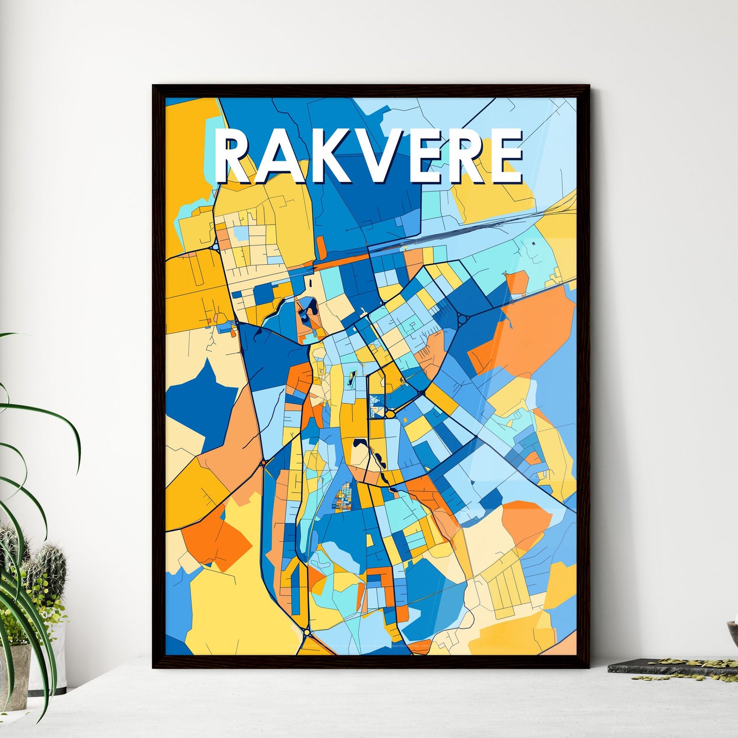 RAKVERE ESTONIA Vibrant Colorful Art Map Poster Blue Orange