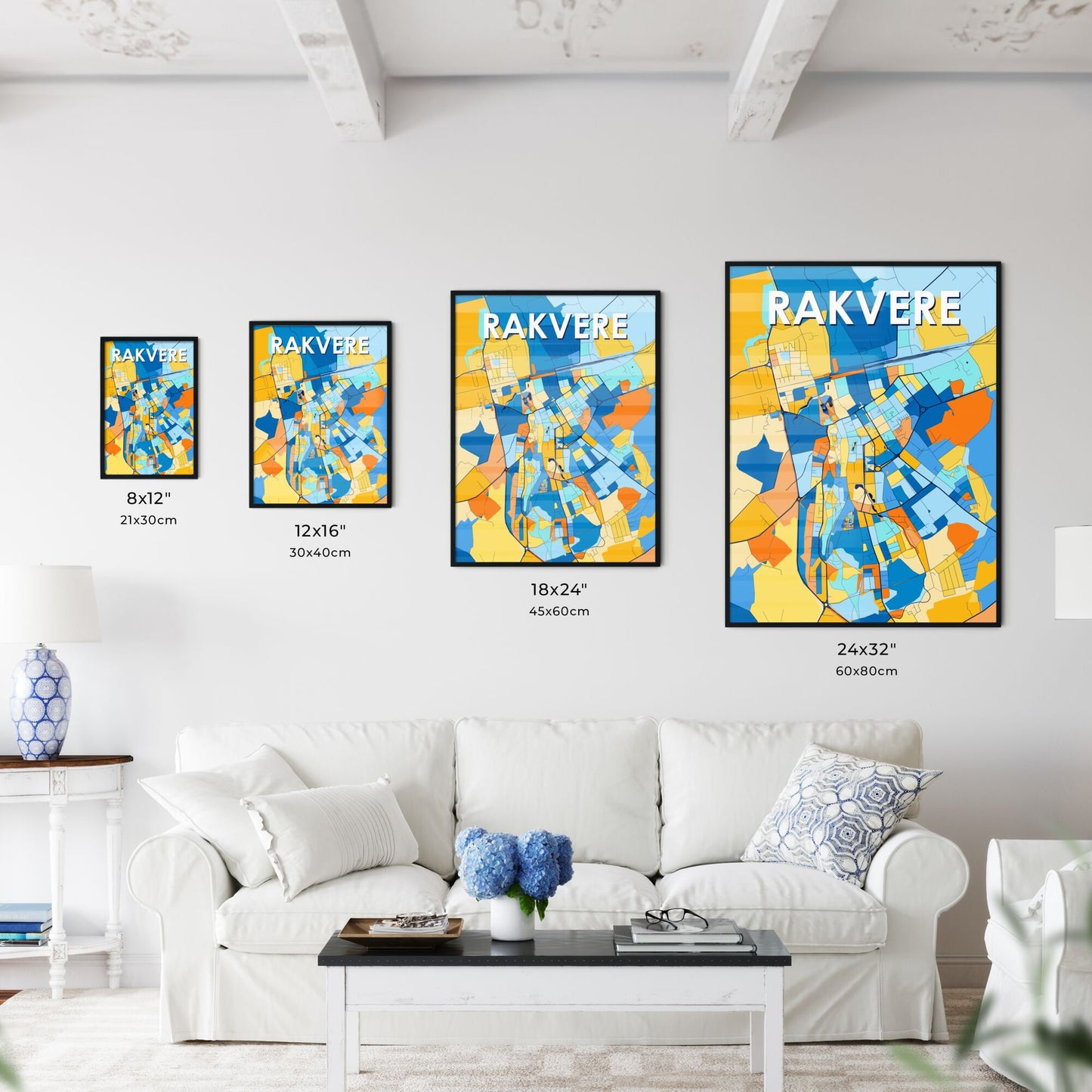 RAKVERE ESTONIA Vibrant Colorful Art Map Poster Blue Orange