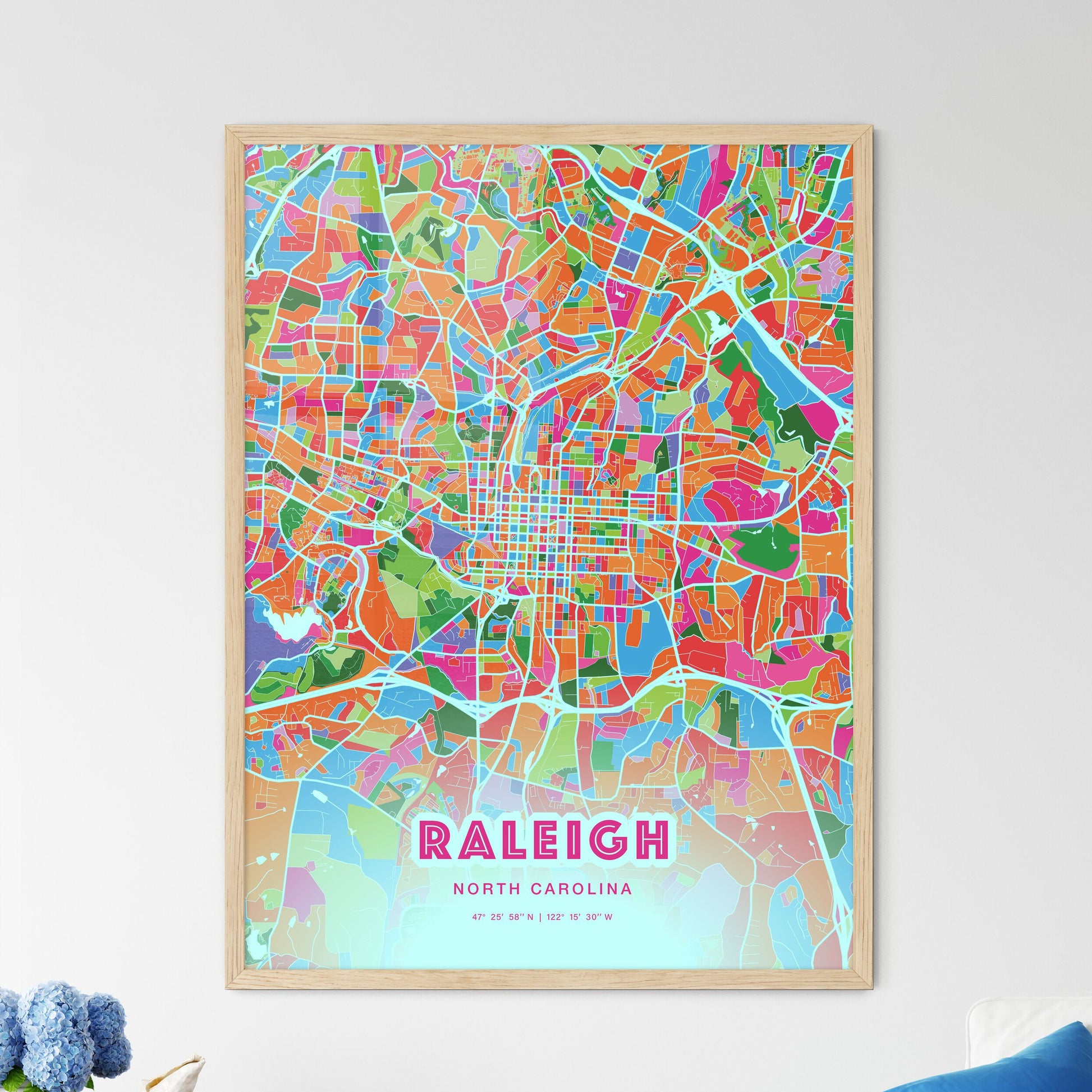 Colorful Raleigh North Carolina Fine Art Map Crazy Colors