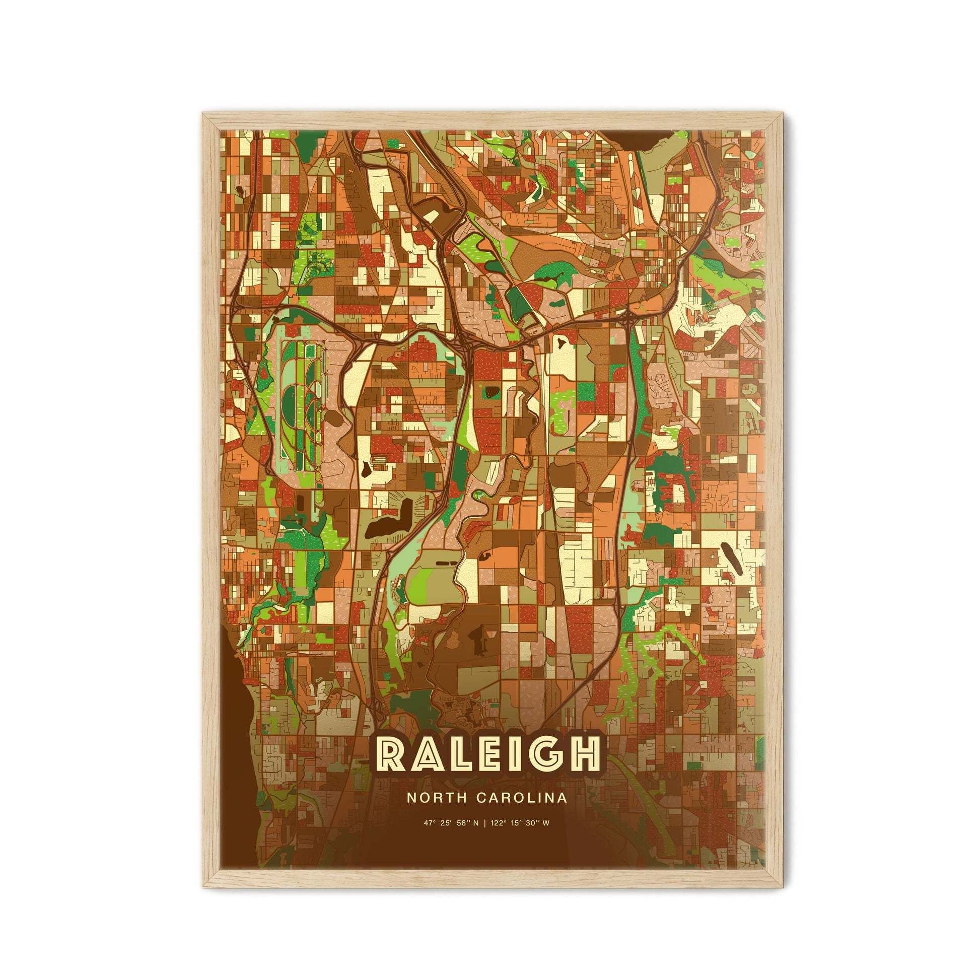 Colorful Raleigh North Carolina Fine Art Map Farmhouse