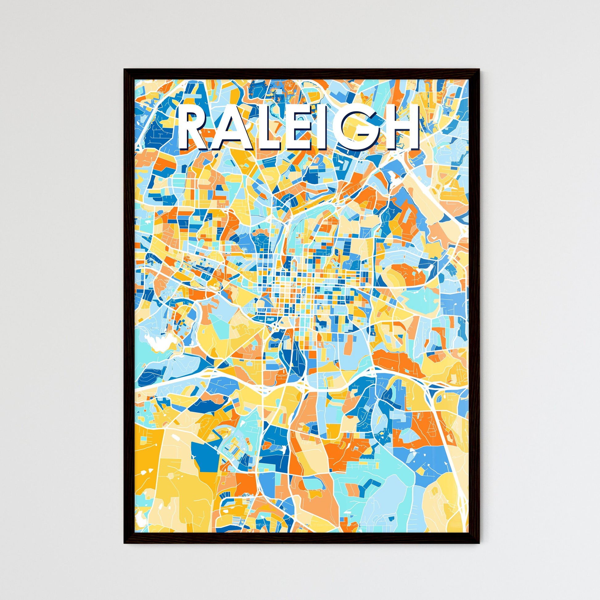 RALEIGH NORTH CAROLINA Vibrant Colorful Art Map Poster Blue Orange