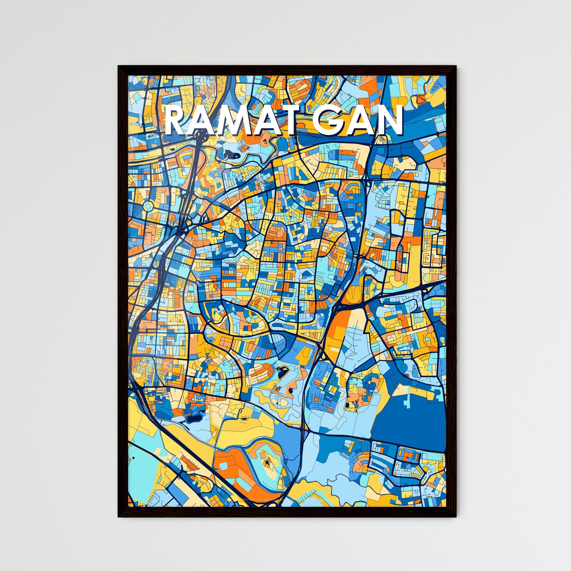 RAMAT GAN ISRAEL Vibrant Colorful Art Map Poster Blue Orange