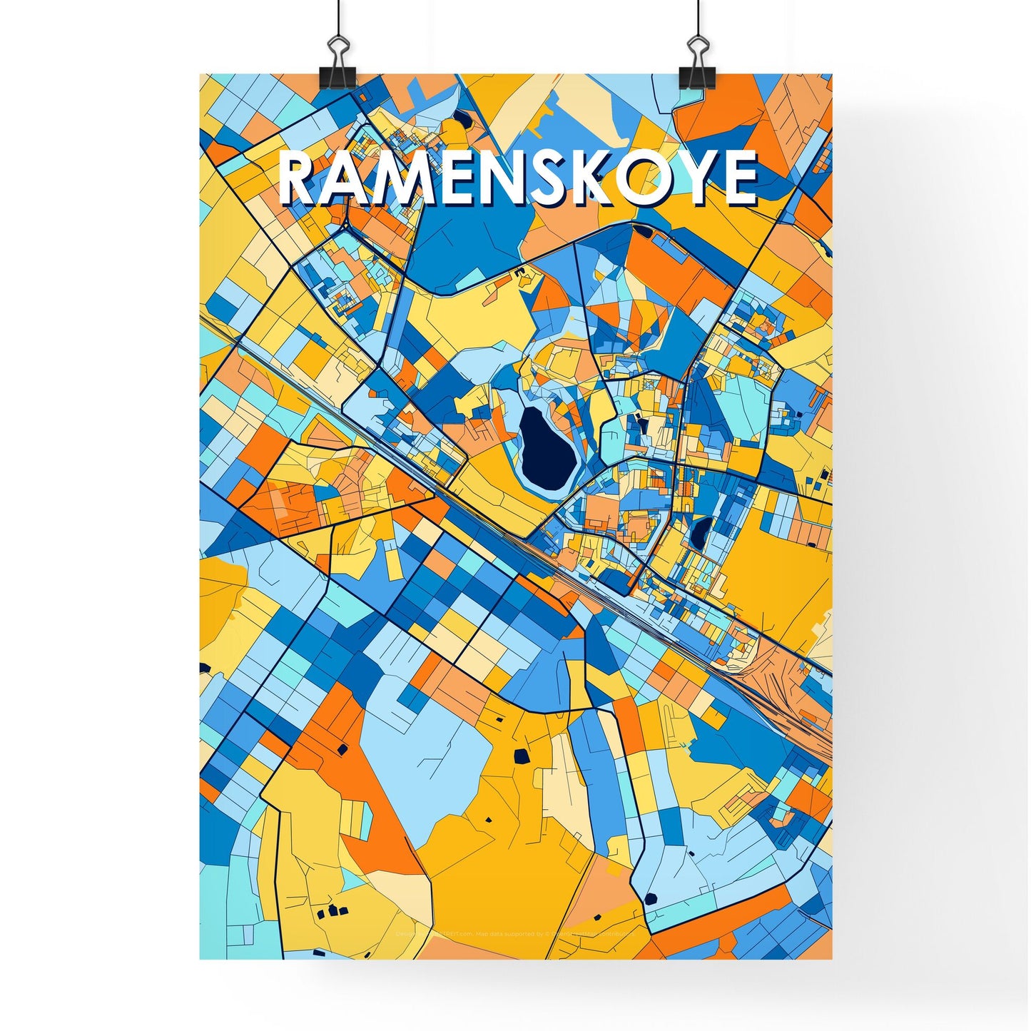 RAMENSKOYE RUSSIA Vibrant Colorful Art Map Poster Blue Orange