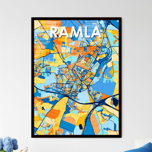 RAMLA ISRAEL Vibrant Colorful Art Map Poster Blue Orange