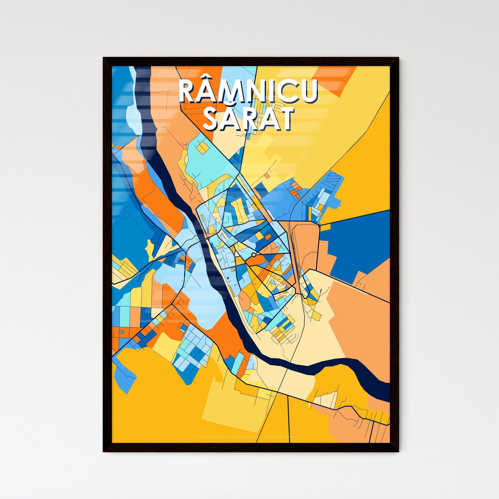 RÂMNICU SĂRAT ROMANIA Vibrant Colorful Art Map Poster Blue Orange