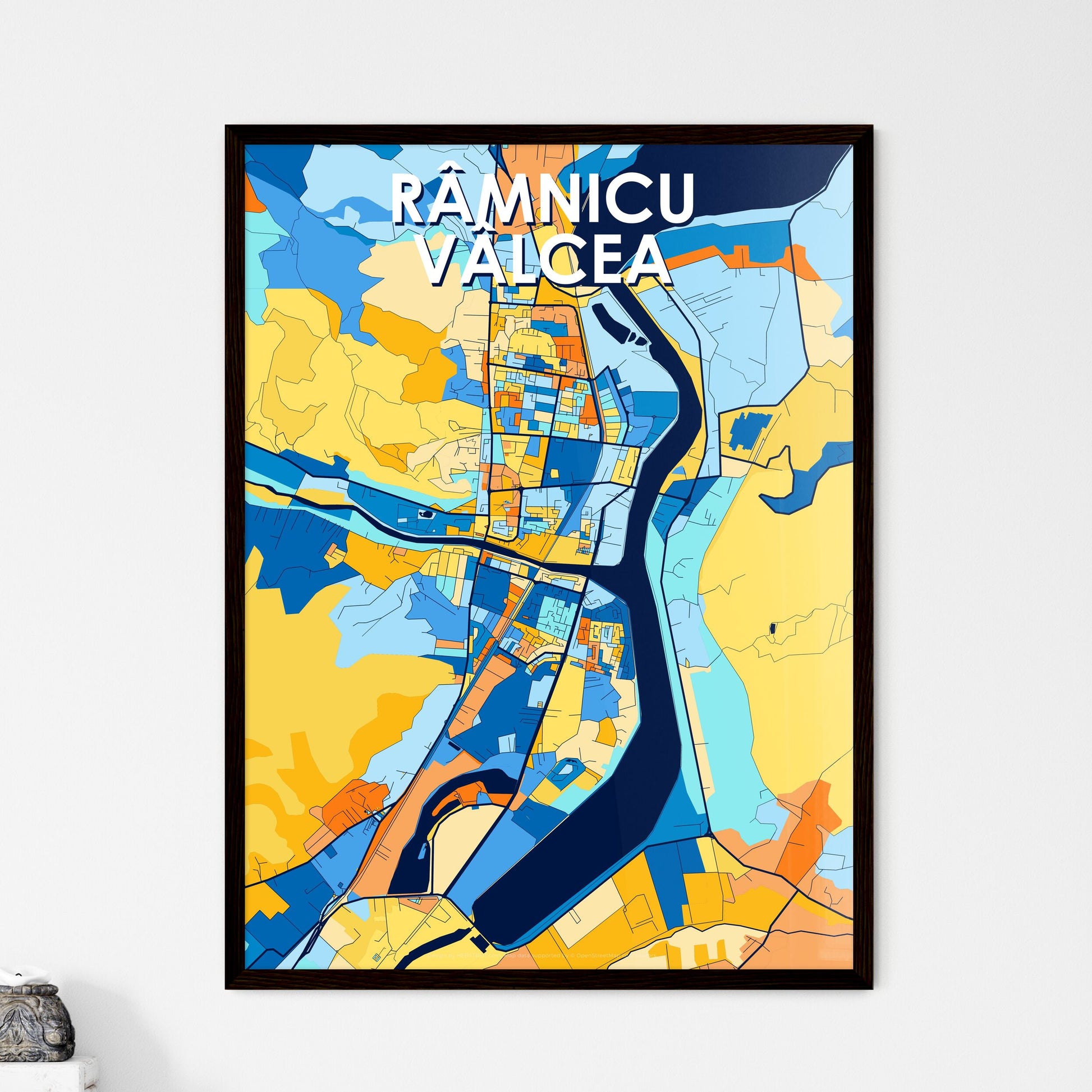 RÂMNICU VÂLCEA ROMANIA Vibrant Colorful Art Map Poster Blue Orange