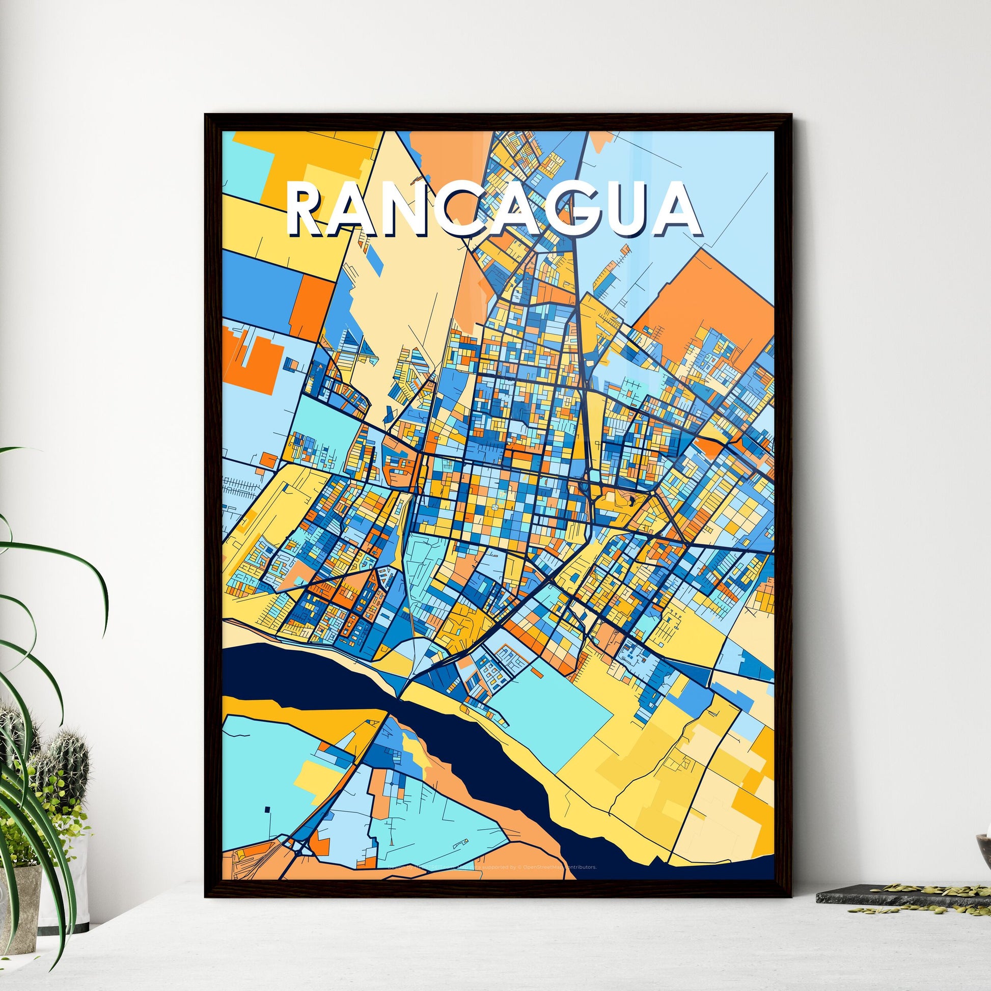 RANCAGUA CHILE Vibrant Colorful Art Map Poster Blue Orange