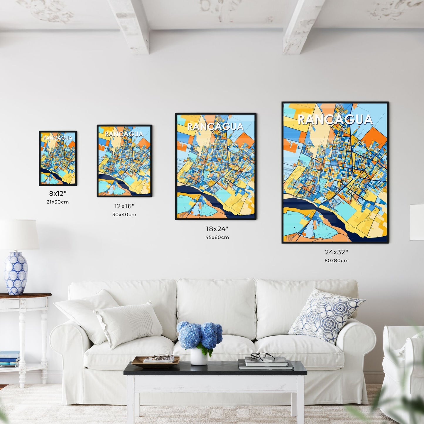 RANCAGUA CHILE Vibrant Colorful Art Map Poster Blue Orange