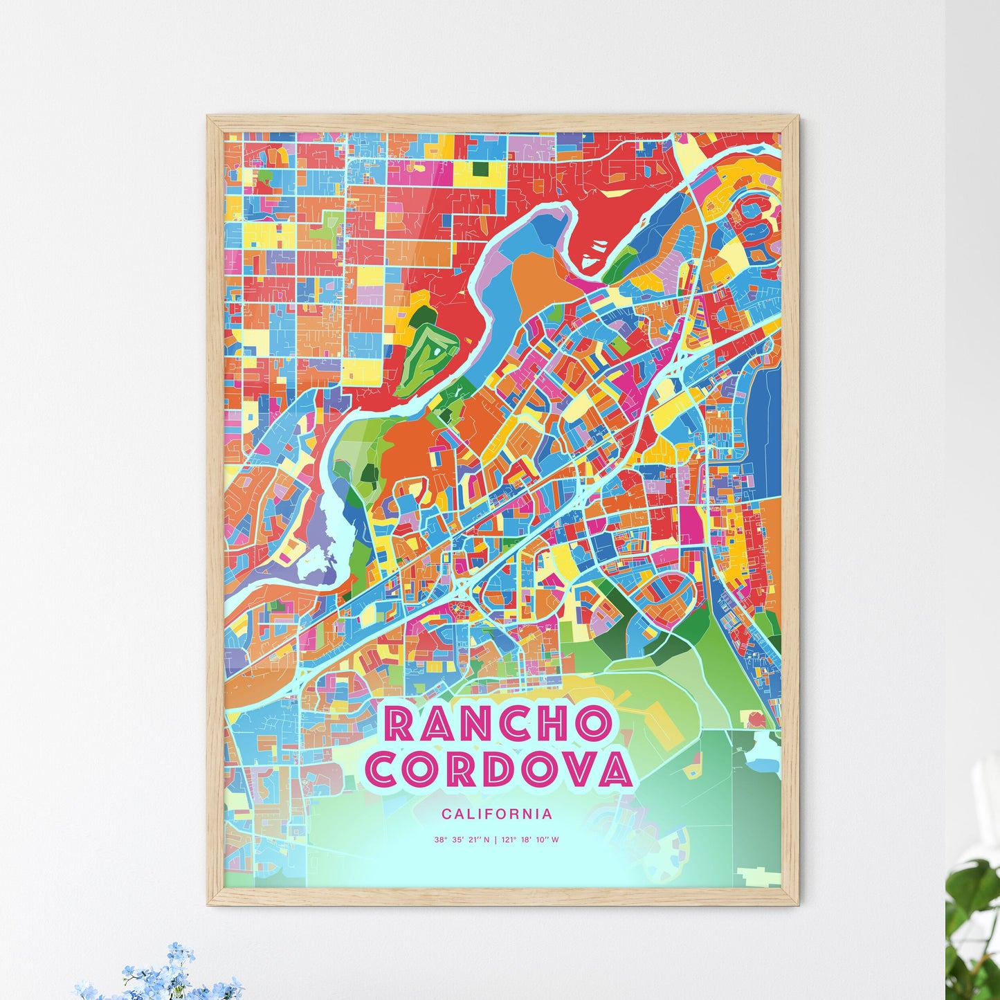 Colorful Rancho Cordova California Fine Art Map Crazy Colors