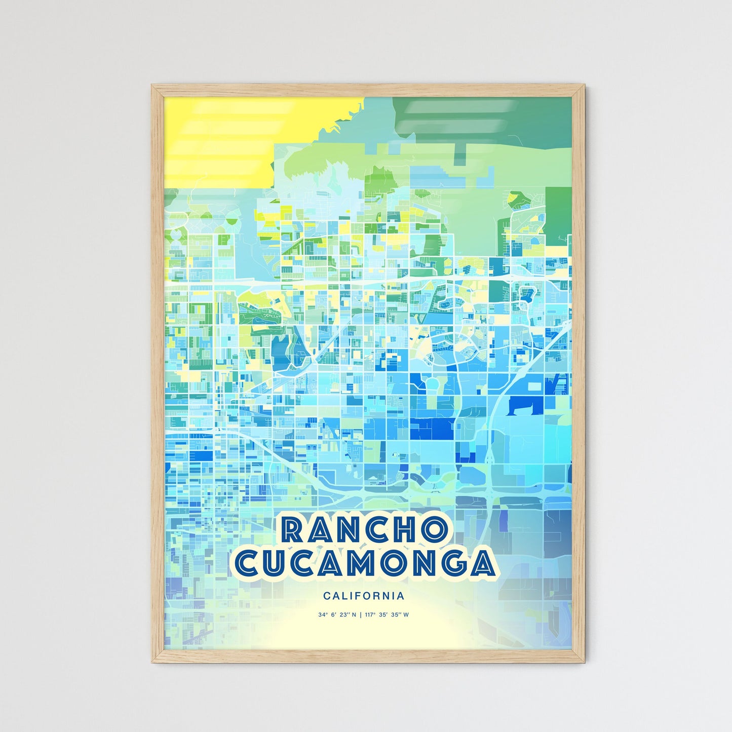 Colorful Rancho Cucamonga California Fine Art Map Cool Blue