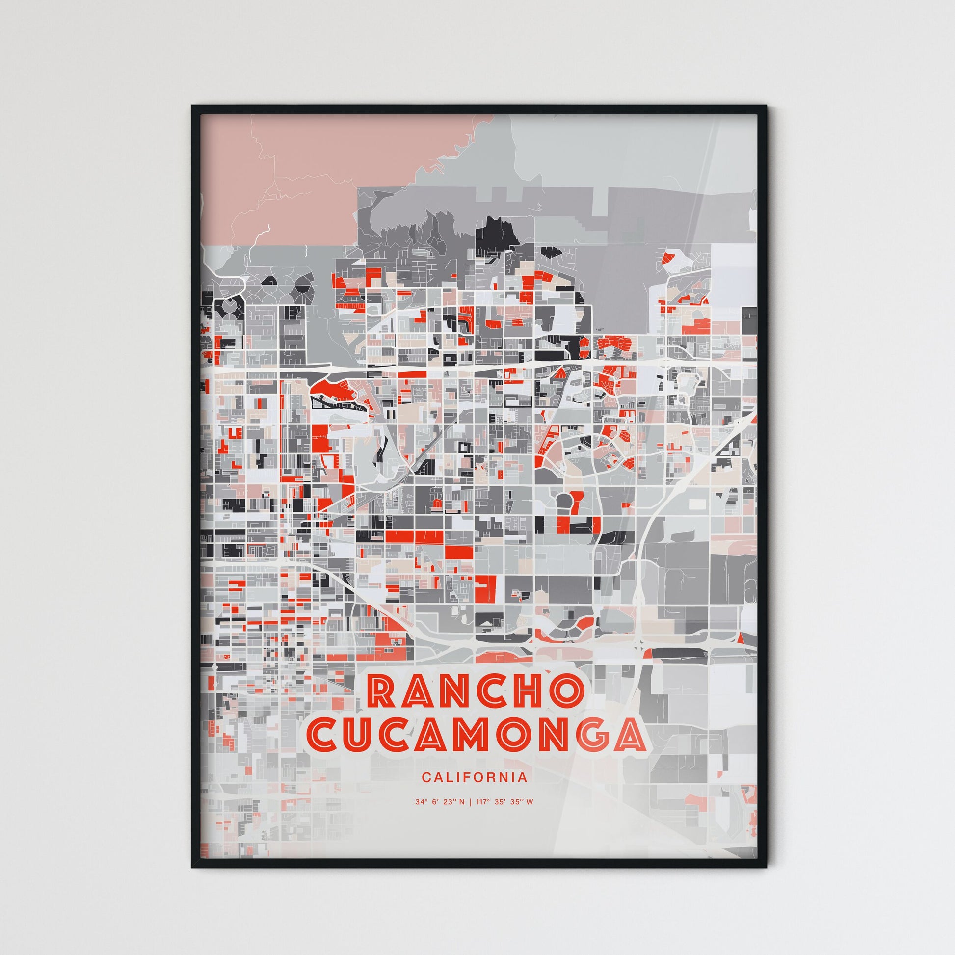 Colorful Rancho Cucamonga California Fine Art Map Modern Expressive
