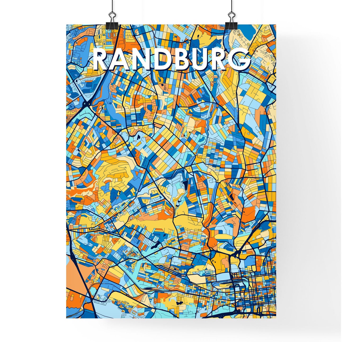 RANDBURG SOUTH AFRICA Vibrant Colorful Art Map Poster Blue Orange