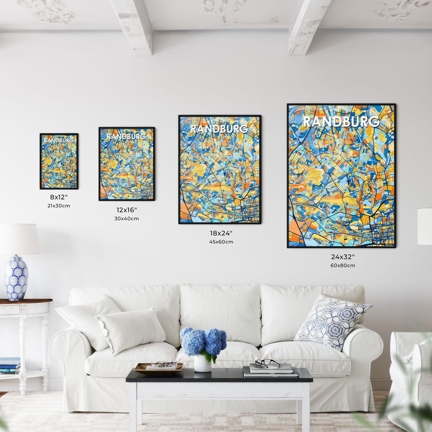 RANDBURG SOUTH AFRICA Vibrant Colorful Art Map Poster Blue Orange