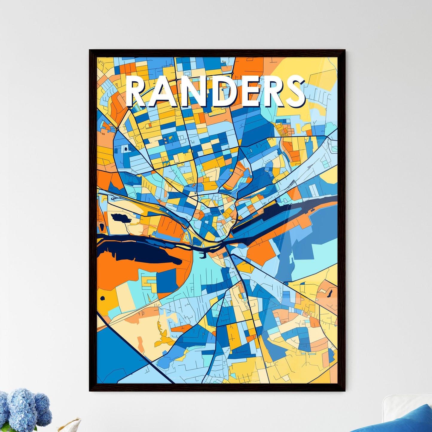 RANDERS DENMARK Vibrant Colorful Art Map Poster Blue Orange