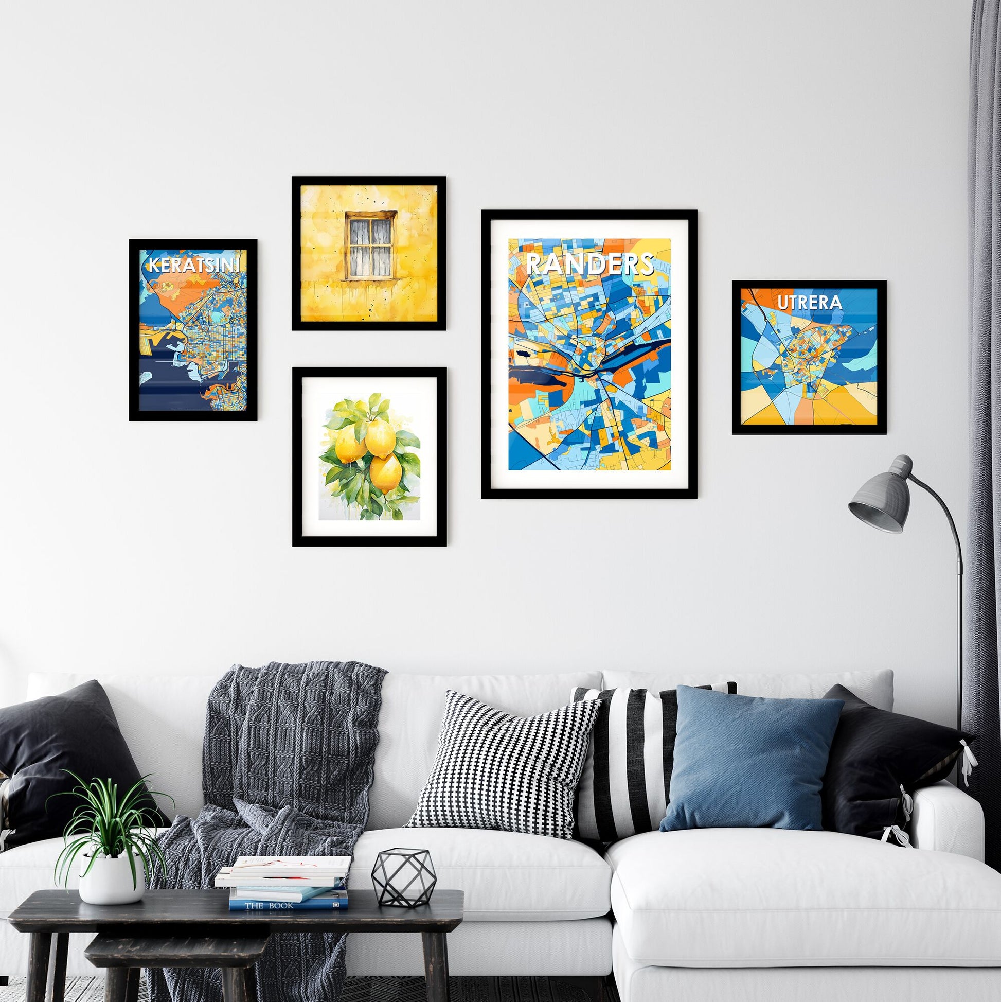 RANDERS DENMARK Vibrant Colorful Art Map Poster Blue Orange