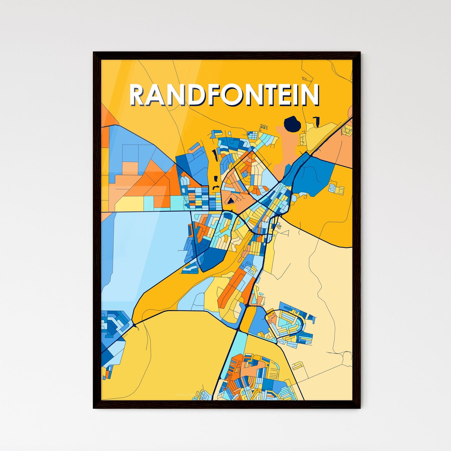 RANDFONTEIN SOUTH AFRICA Vibrant Colorful Art Map Poster Blue Orange