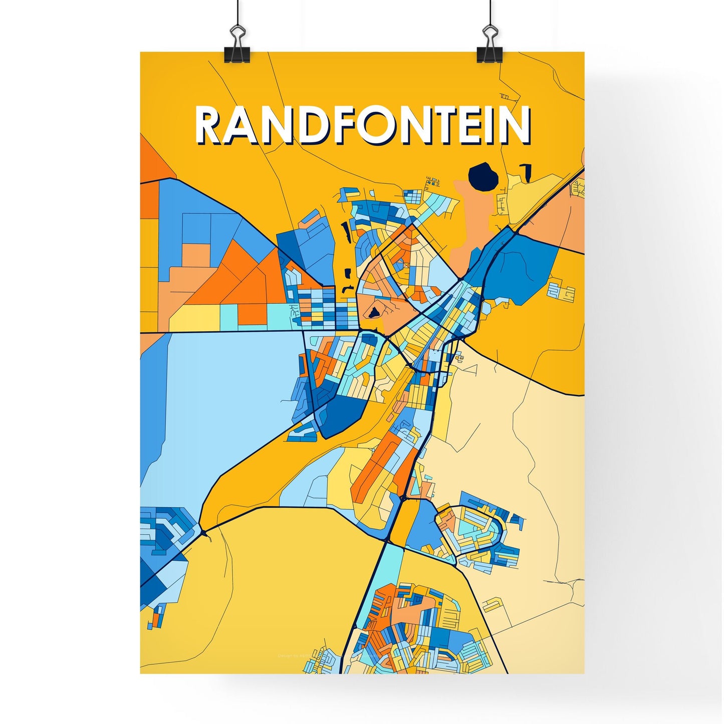 RANDFONTEIN SOUTH AFRICA Vibrant Colorful Art Map Poster Blue Orange