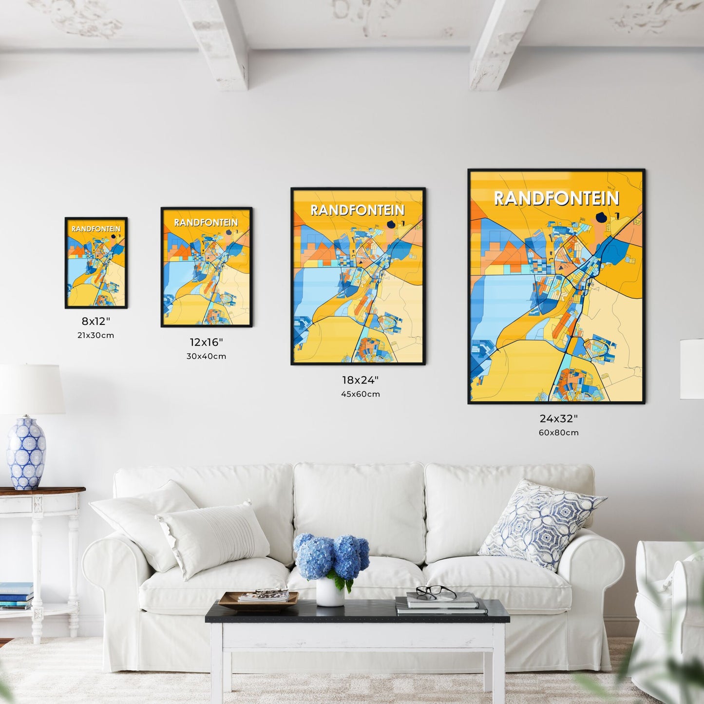 RANDFONTEIN SOUTH AFRICA Vibrant Colorful Art Map Poster Blue Orange