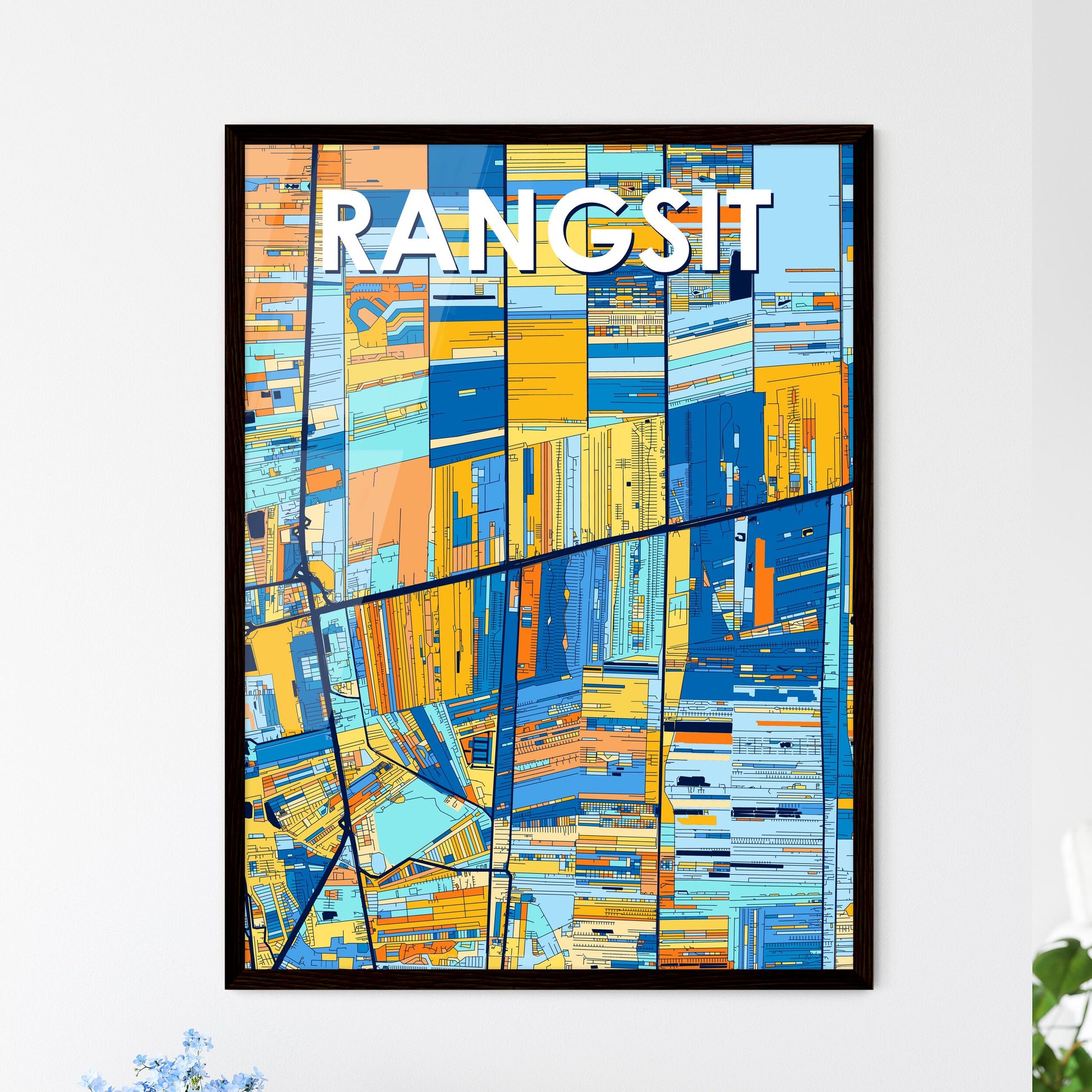 RANGSIT THAILAND Vibrant Colorful Art Map Poster Blue Orange