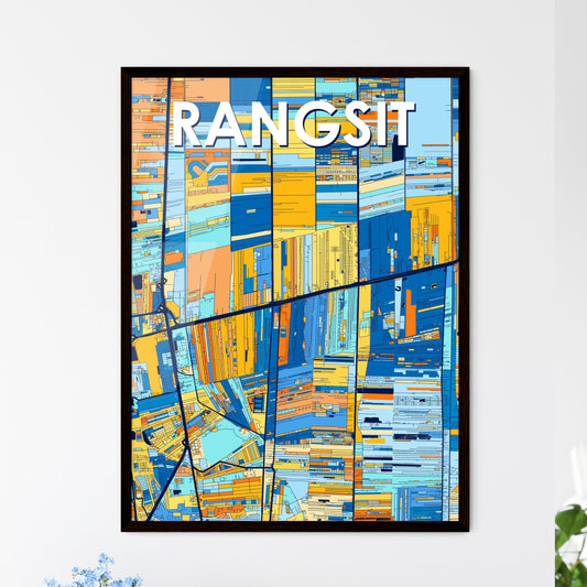 RANGSIT THAILAND Vibrant Colorful Art Map Poster Blue Orange