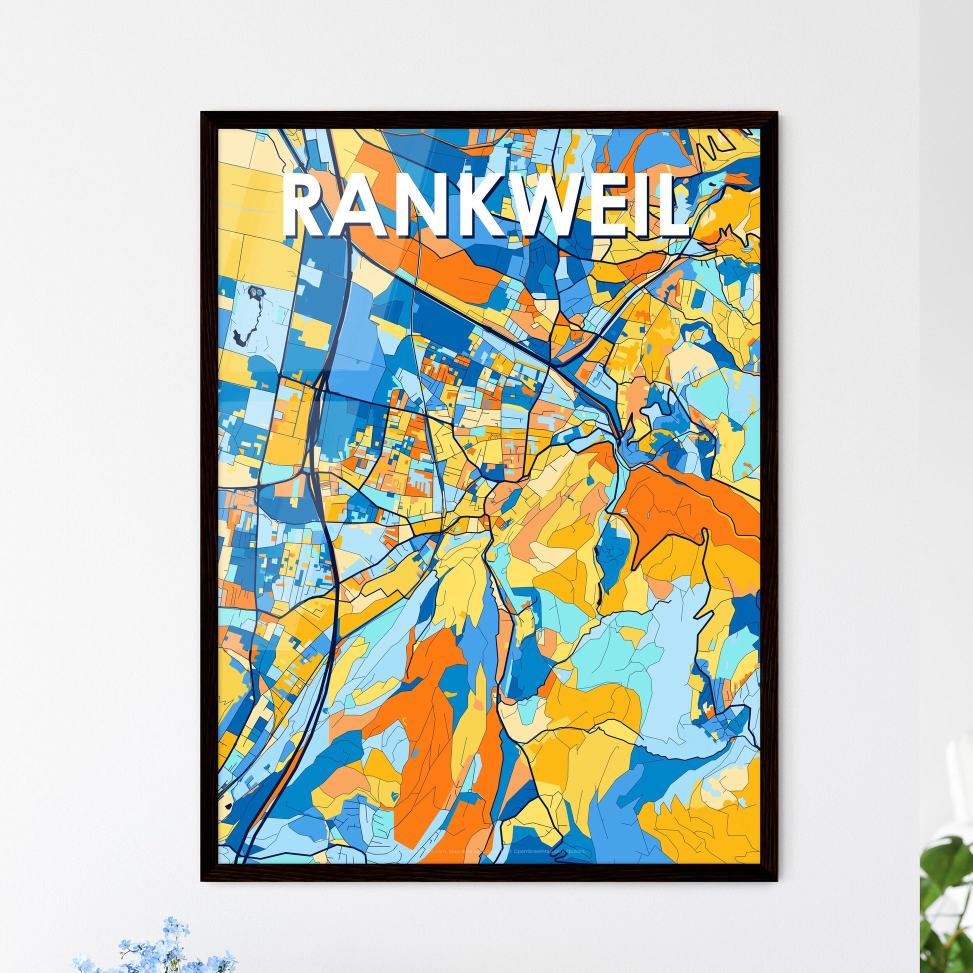 RANKWEIL AUSTRIA Vibrant Colorful Art Map Poster Blue Orange