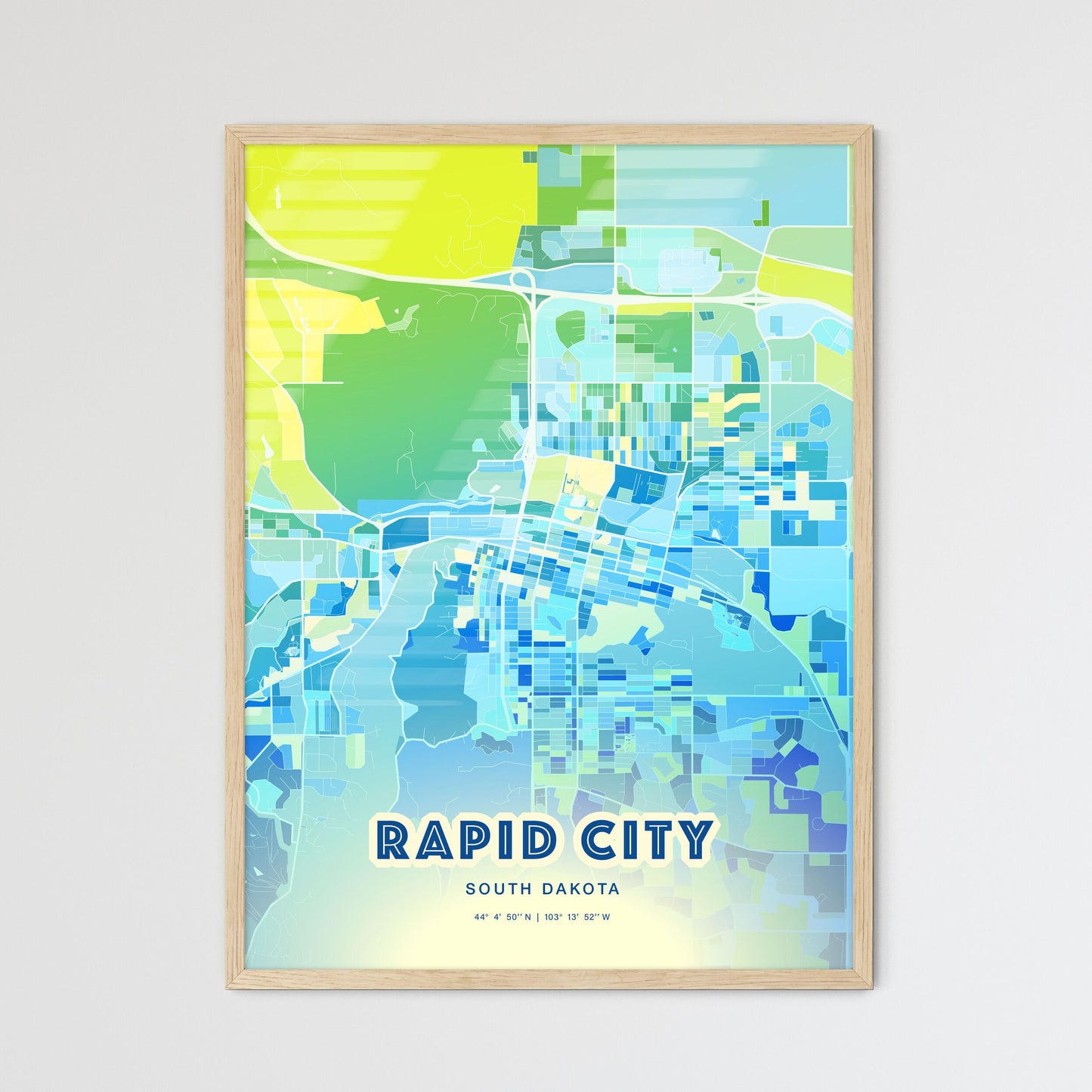 Colorful Rapid City South Dakota Fine Art Map Cool Blue