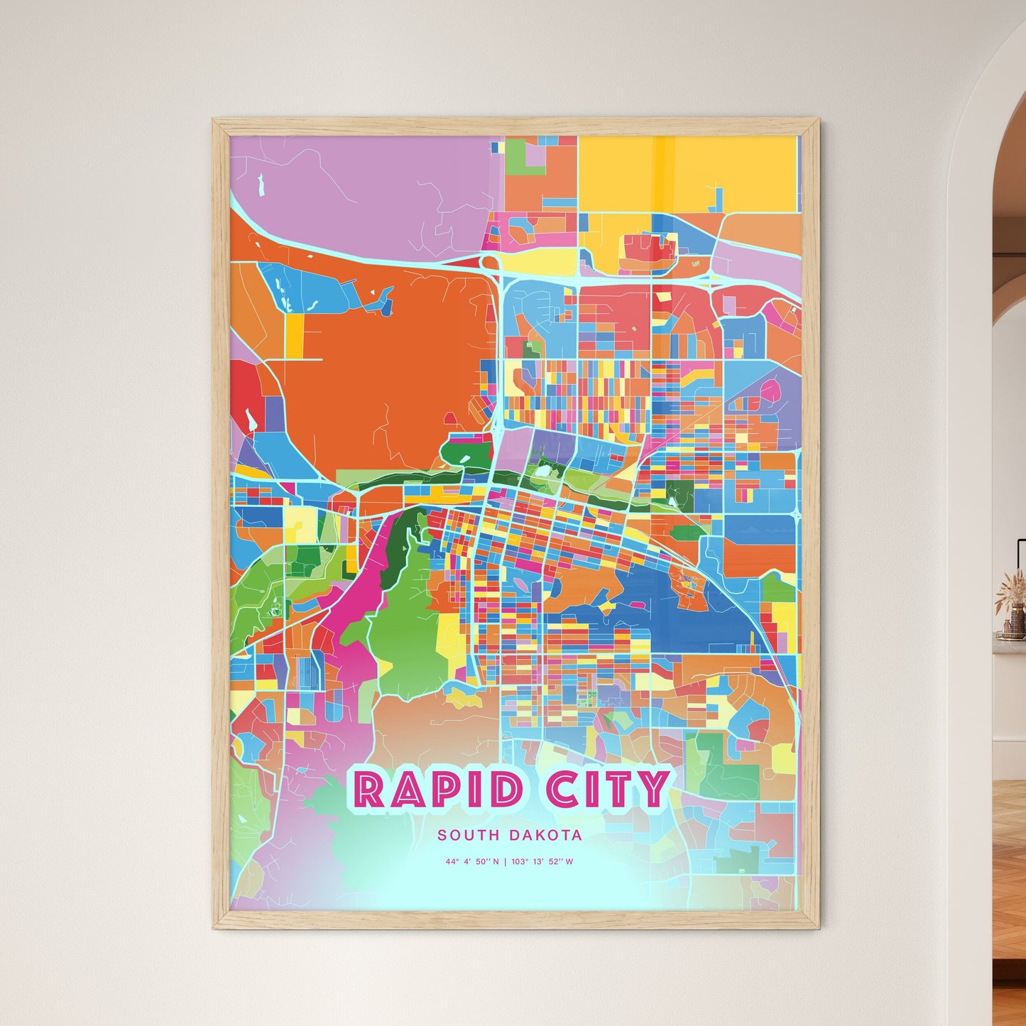 Colorful Rapid City South Dakota Fine Art Map Crazy Colors