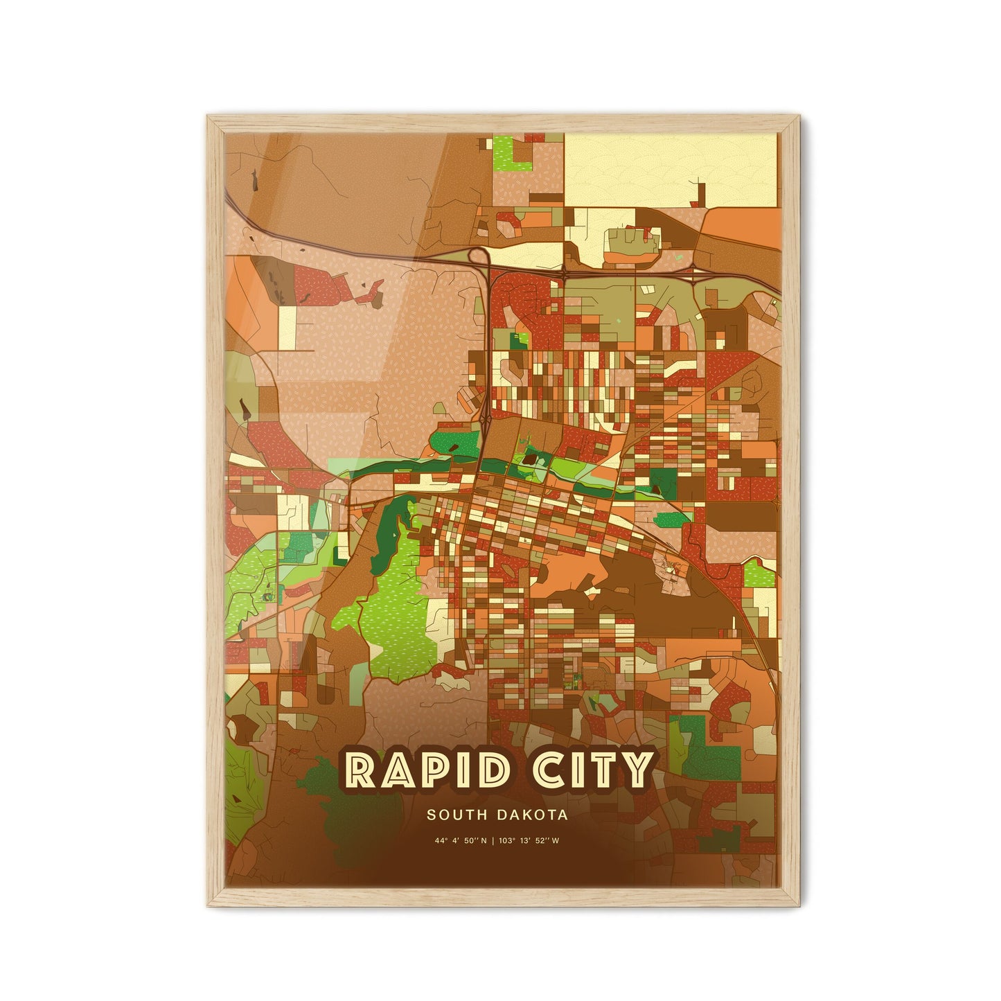 Colorful Rapid City South Dakota Fine Art Map Farmhouse