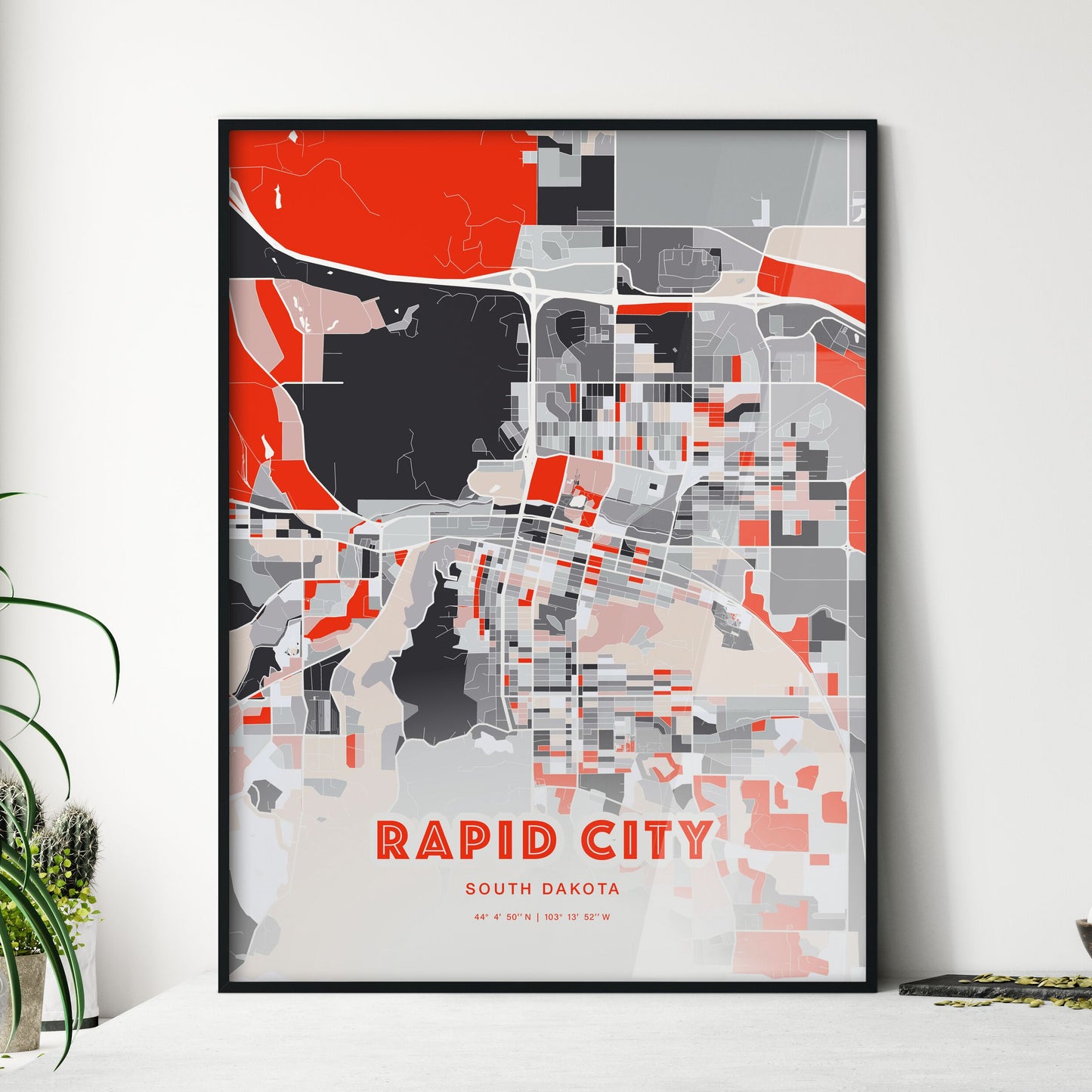 Colorful Rapid City South Dakota Fine Art Map Modern Expressive