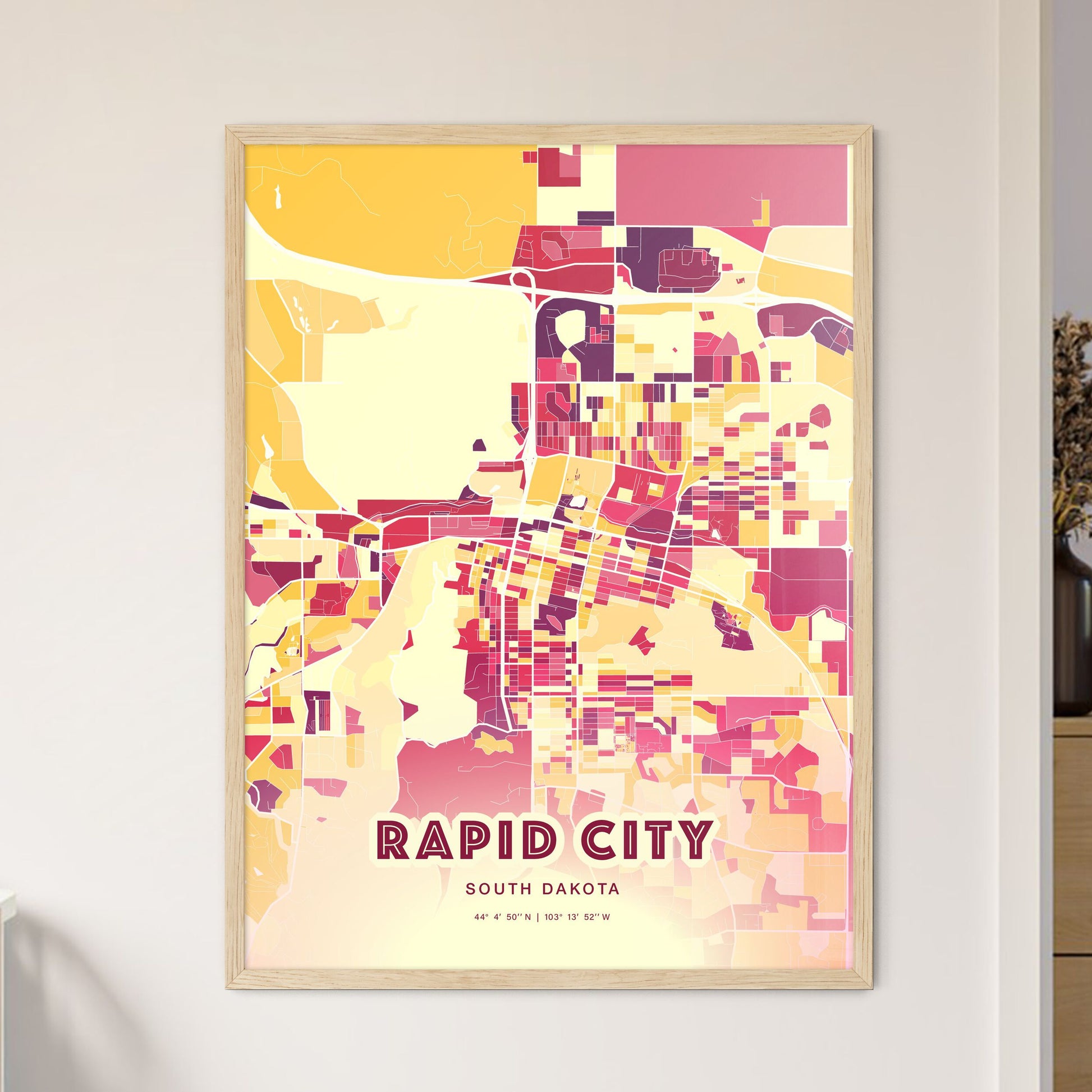 Colorful Rapid City South Dakota Fine Art Map Hot Red