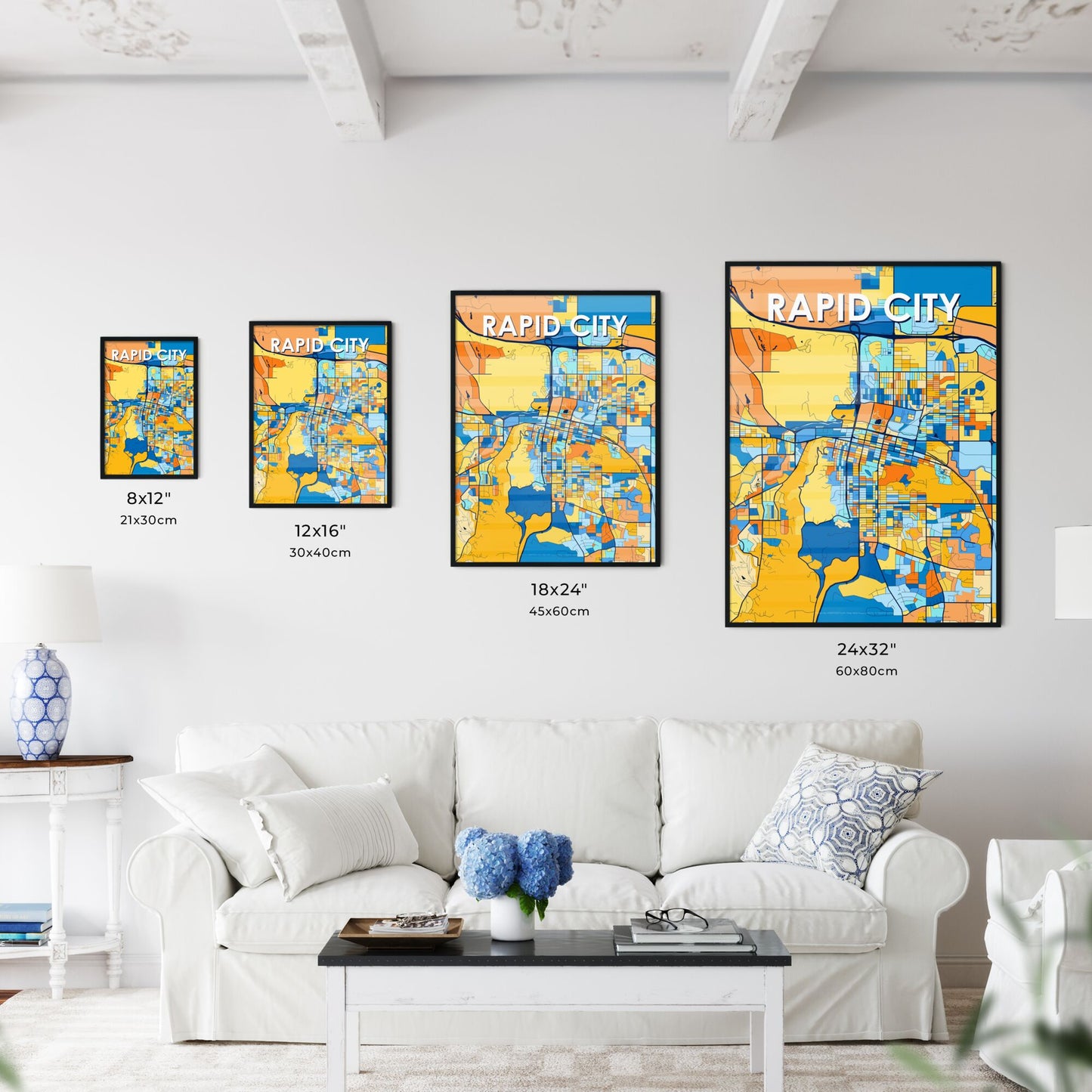 RAPID CITY SOUTH DAKOTA Vibrant Colorful Art Map Poster Blue Orange