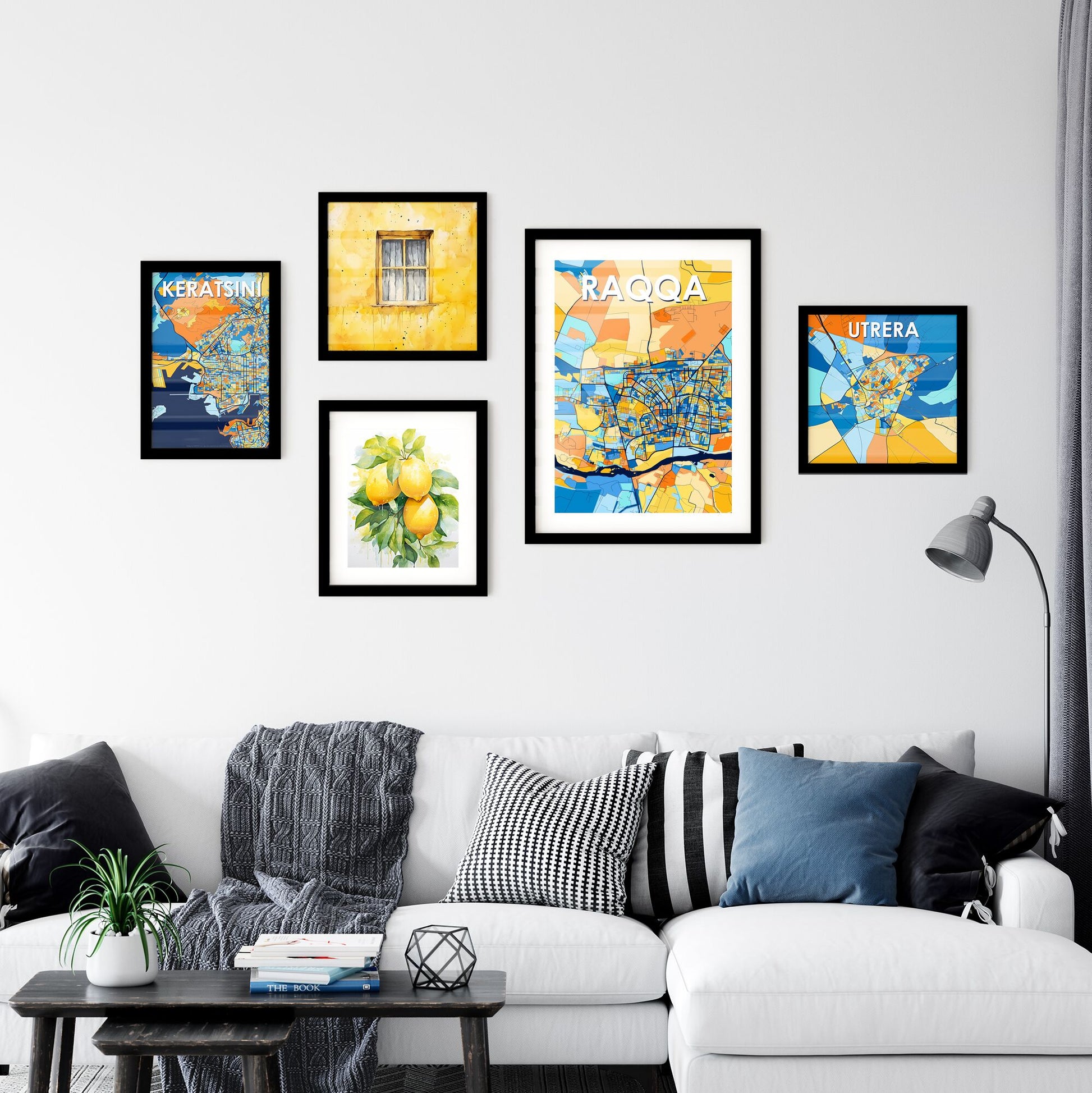 RAQQA SYRIA Vibrant Colorful Art Map Poster Blue Orange