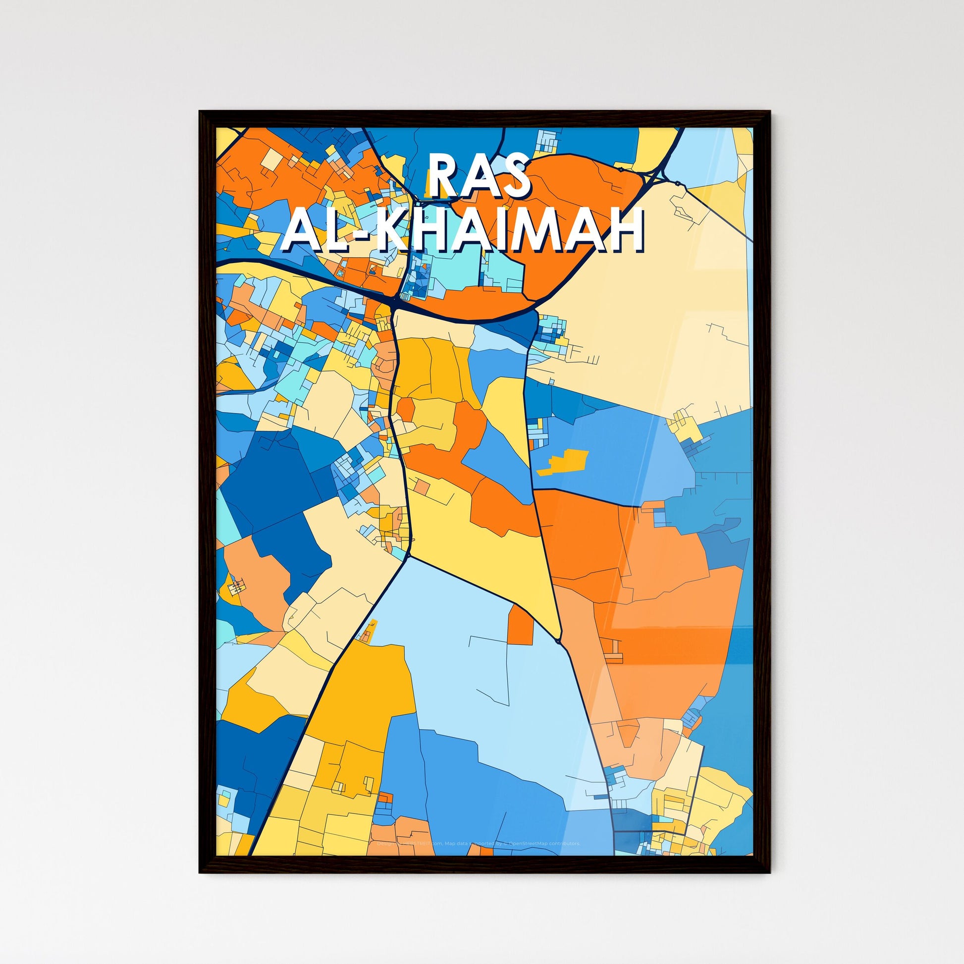 RAS AL-KHAIMAH UNITED ARAB EMIRATES Vibrant Colorful Art Map Poster Blue Orange