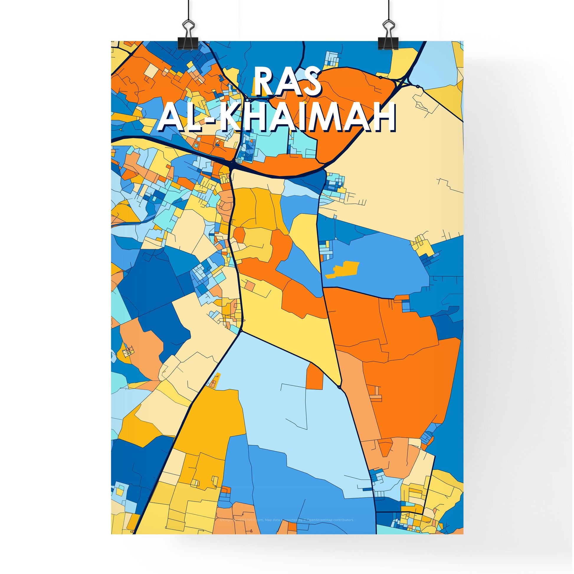 RAS AL-KHAIMAH UNITED ARAB EMIRATES Vibrant Colorful Art Map Poster Blue Orange