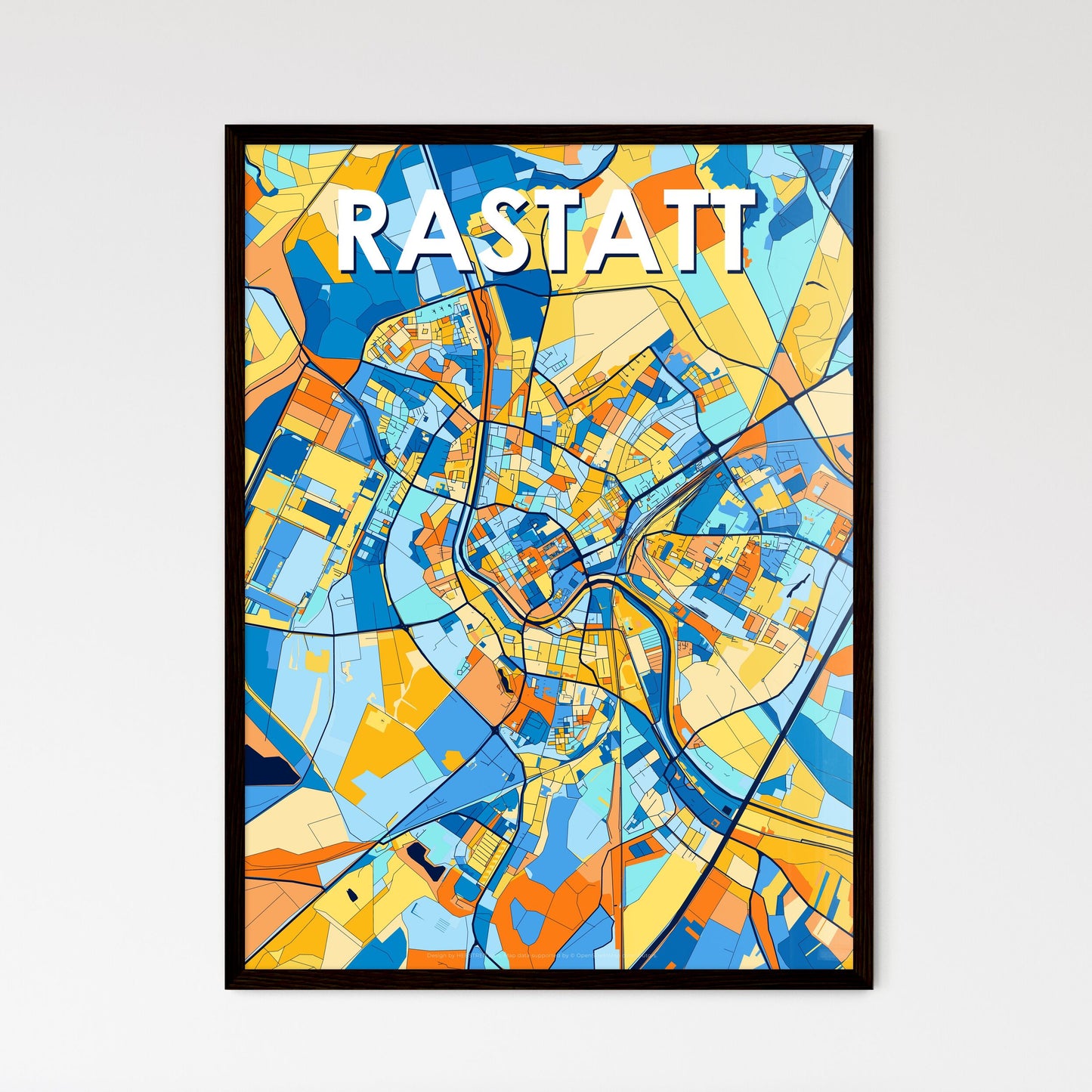 RASTATT GERMANY Vibrant Colorful Art Map Poster Blue Orange