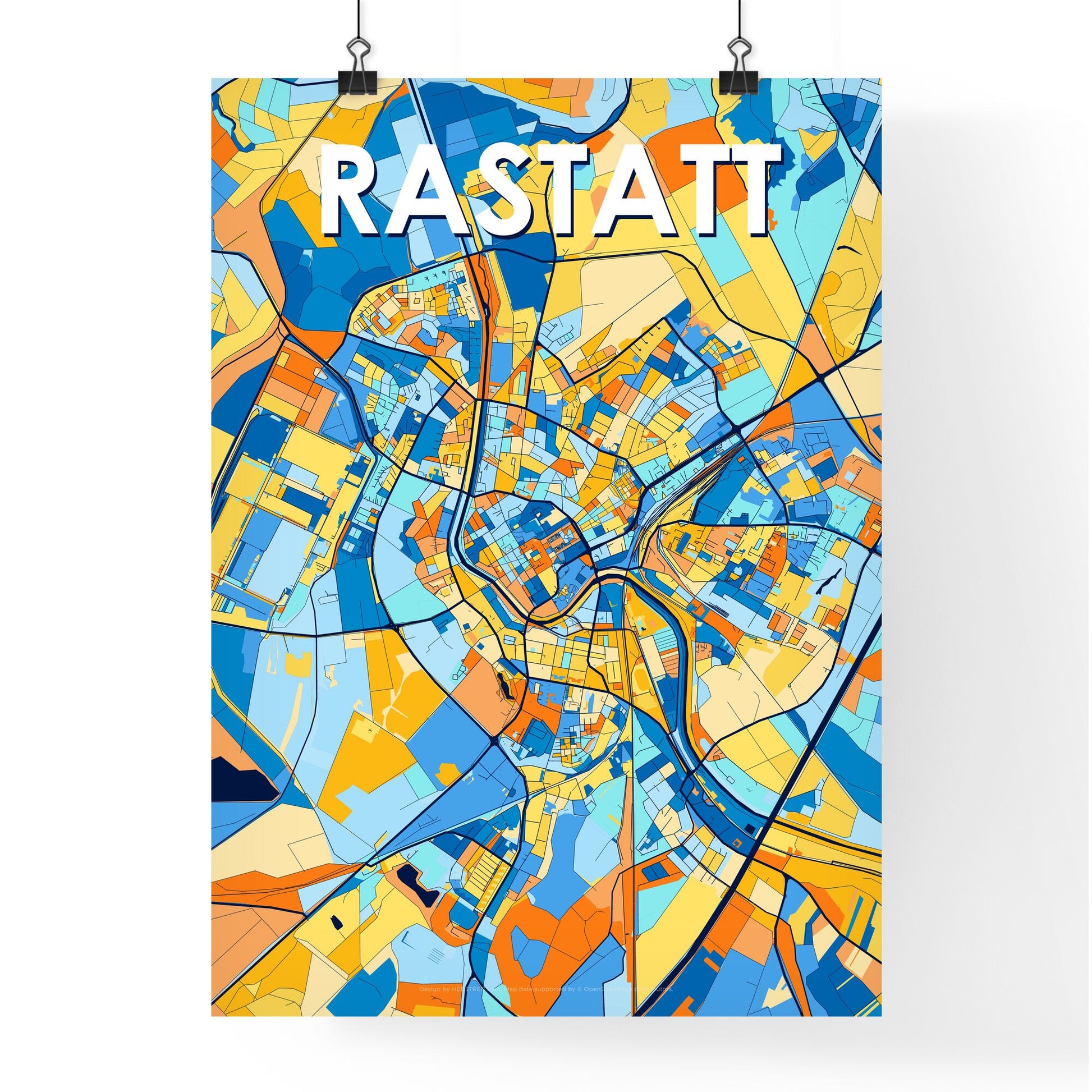 RASTATT GERMANY Vibrant Colorful Art Map Poster Blue Orange