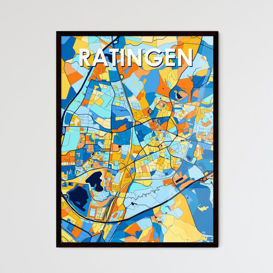 RATINGEN GERMANY Vibrant Colorful Art Map Poster Blue Orange