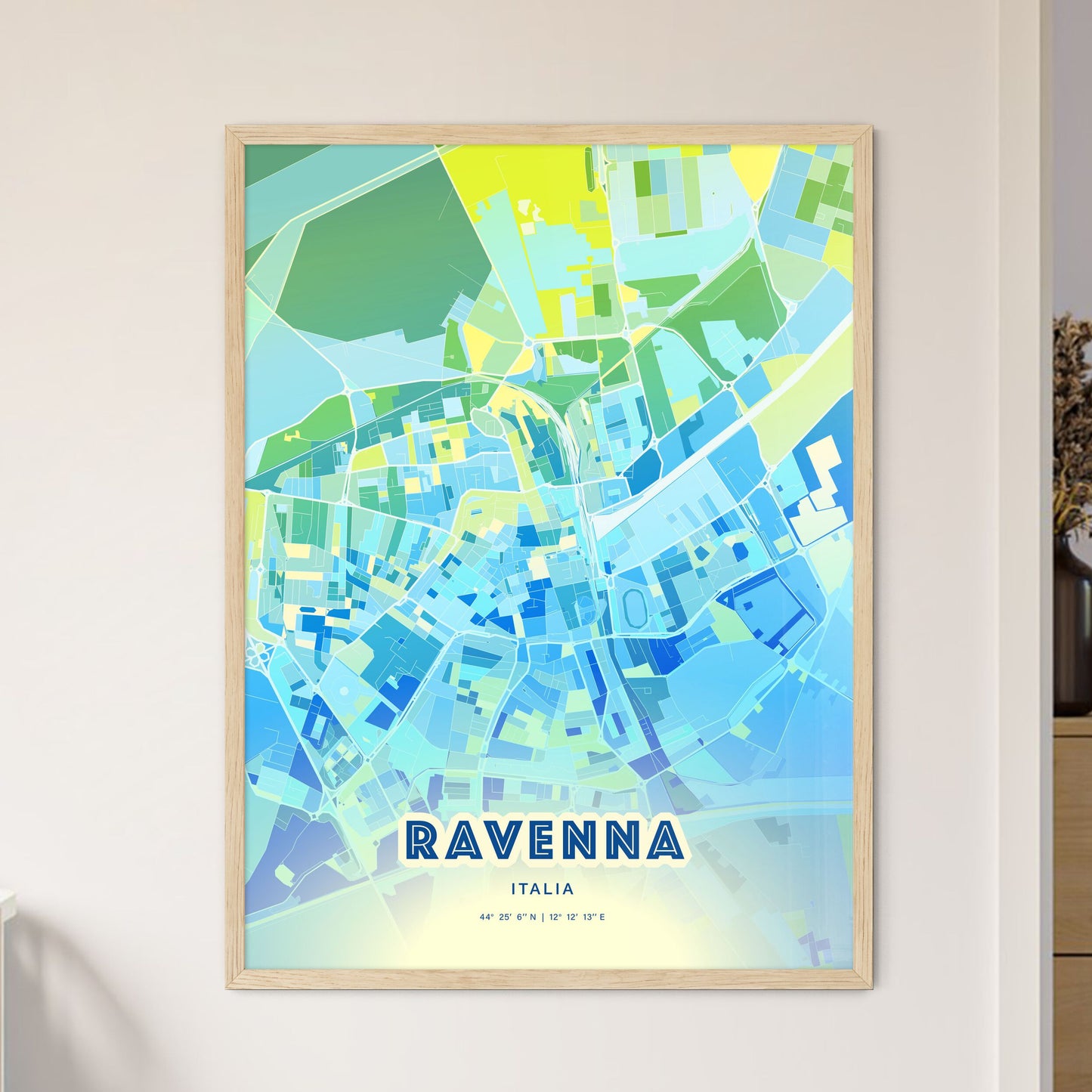 Colorful Ravenna Italy Fine Art Map Cool Blue
