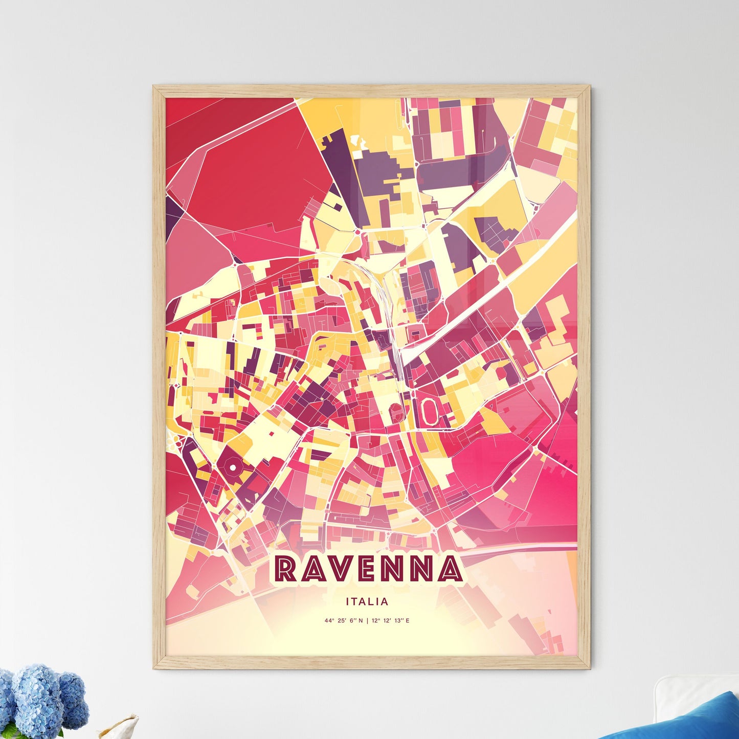Colorful Ravenna Italy Fine Art Map Hot Red