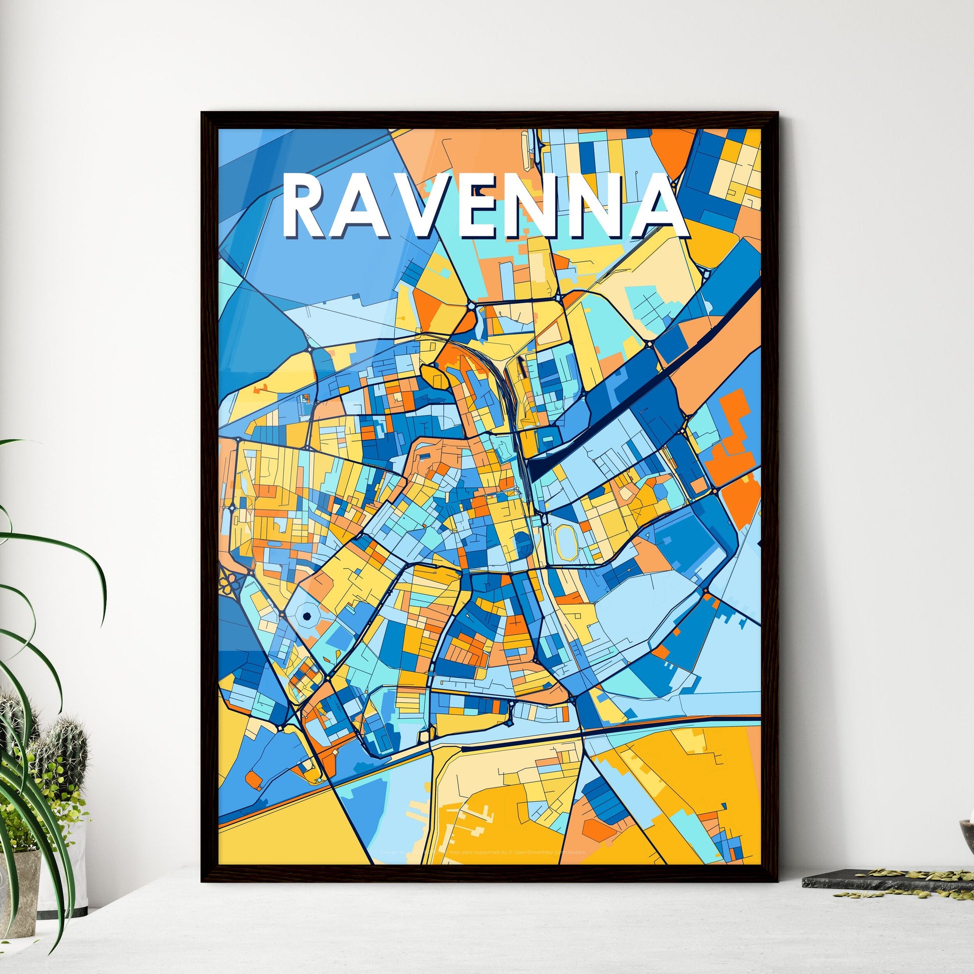 RAVENNA ITALY Vibrant Colorful Art Map Poster Blue Orange