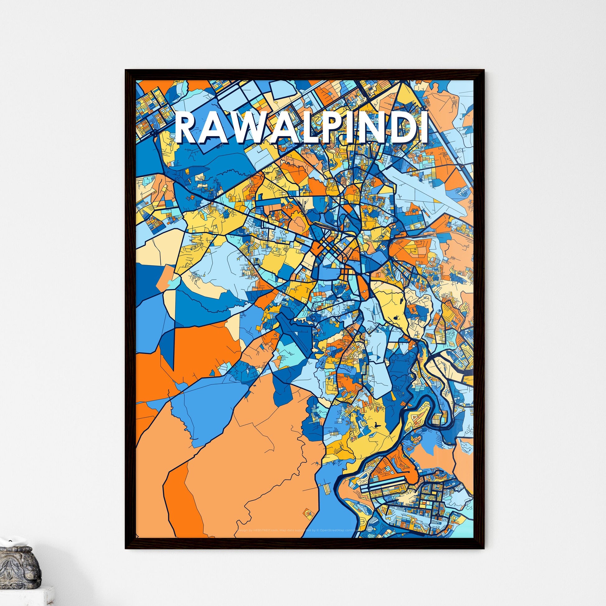 RAWALPINDI PAKISTAN Vibrant Colorful Art Map Poster Blue Orange