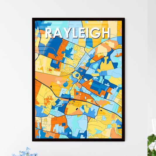 RAYLEIGH ENGLAND Vibrant Colorful Art Map Poster Blue Orange