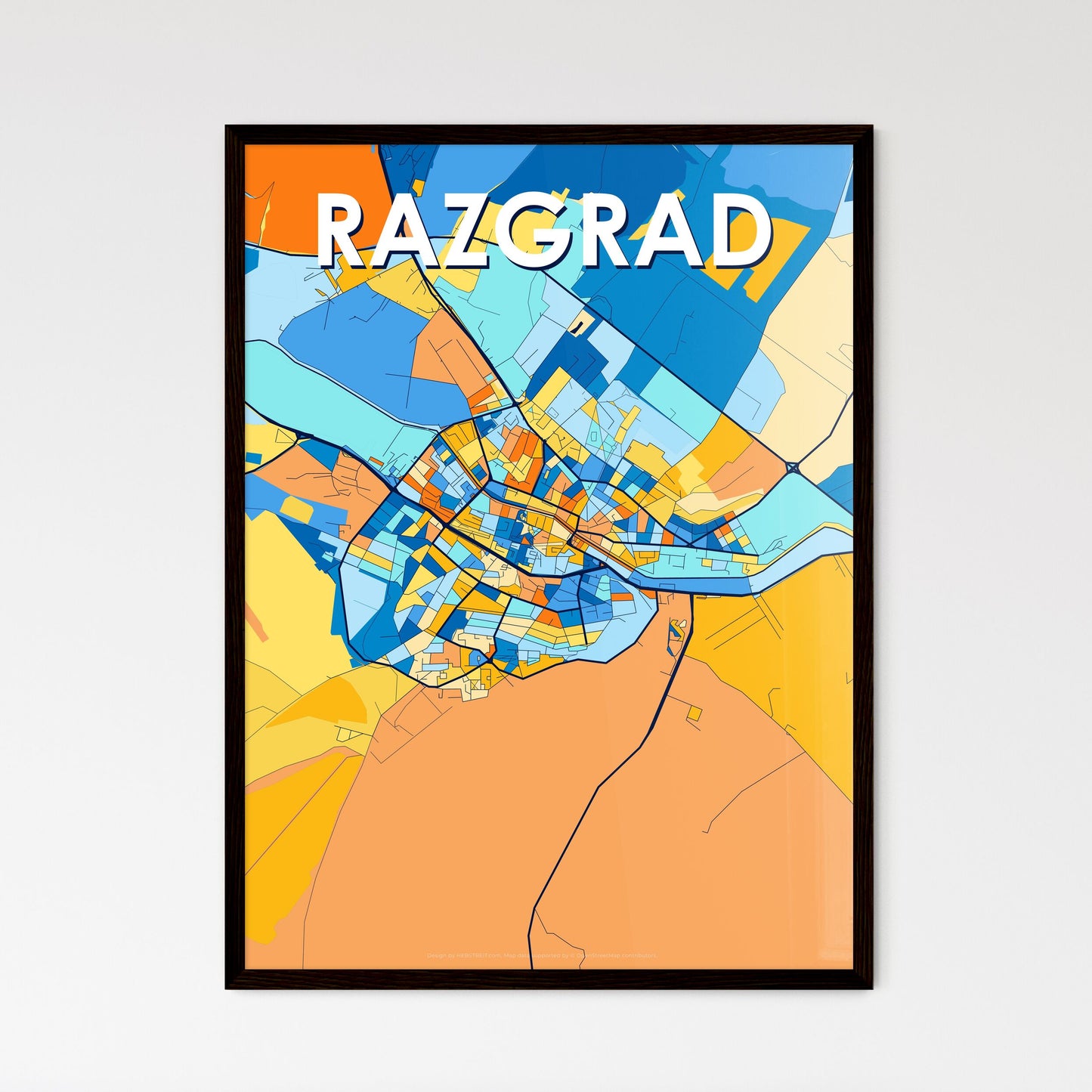 RAZGRAD BULGARIA Vibrant Colorful Art Map Poster Blue Orange