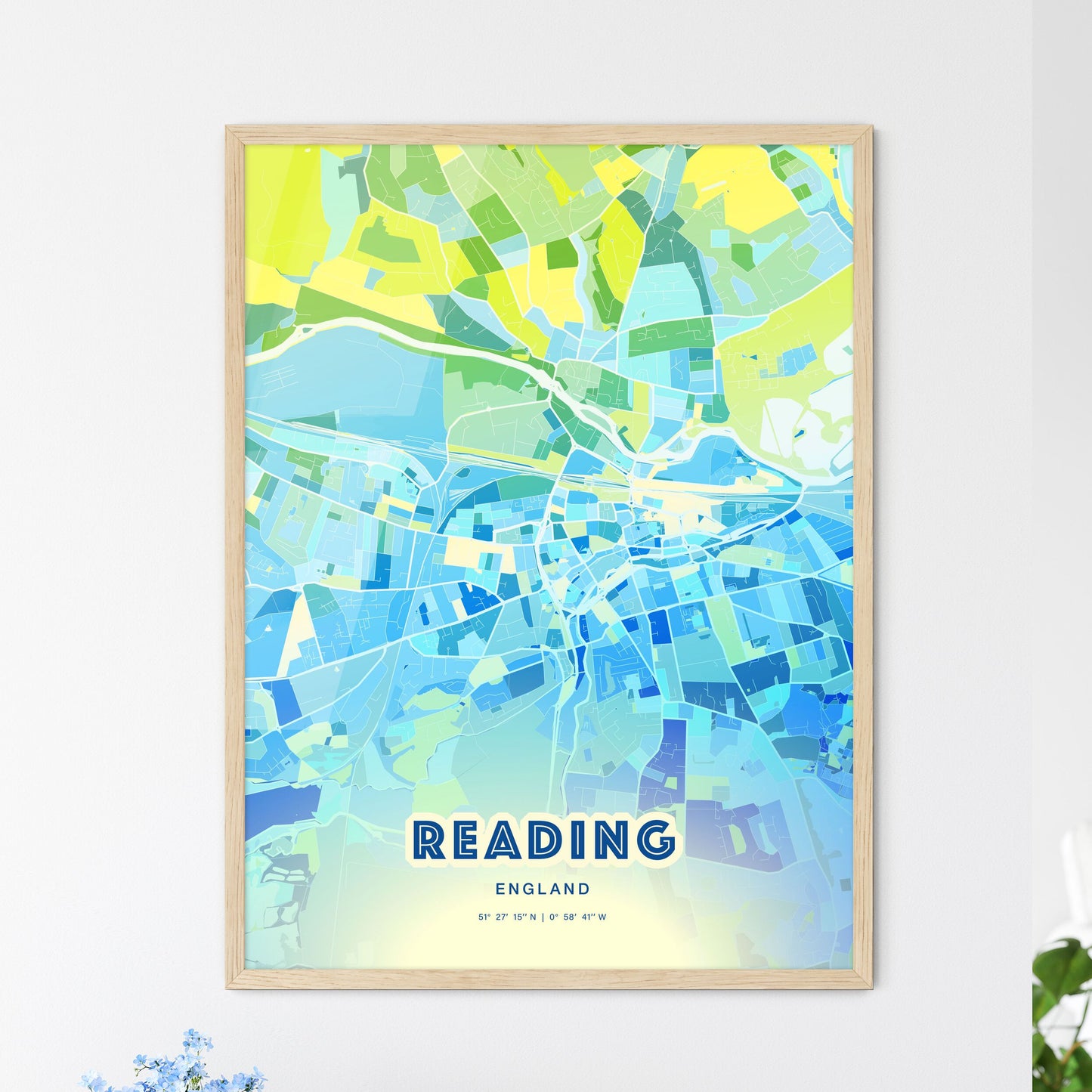 Colorful Reading England Fine Art Map Cool Blue