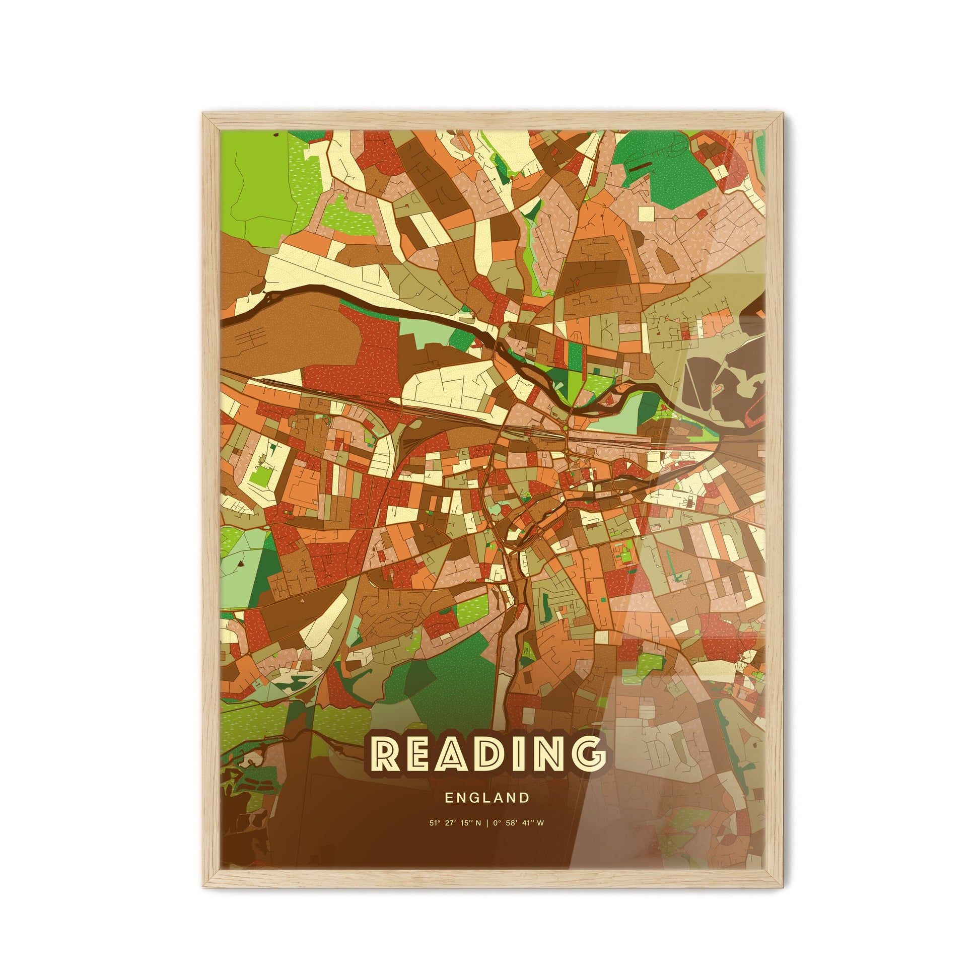 Colorful Reading England Fine Art Map Farmhouse