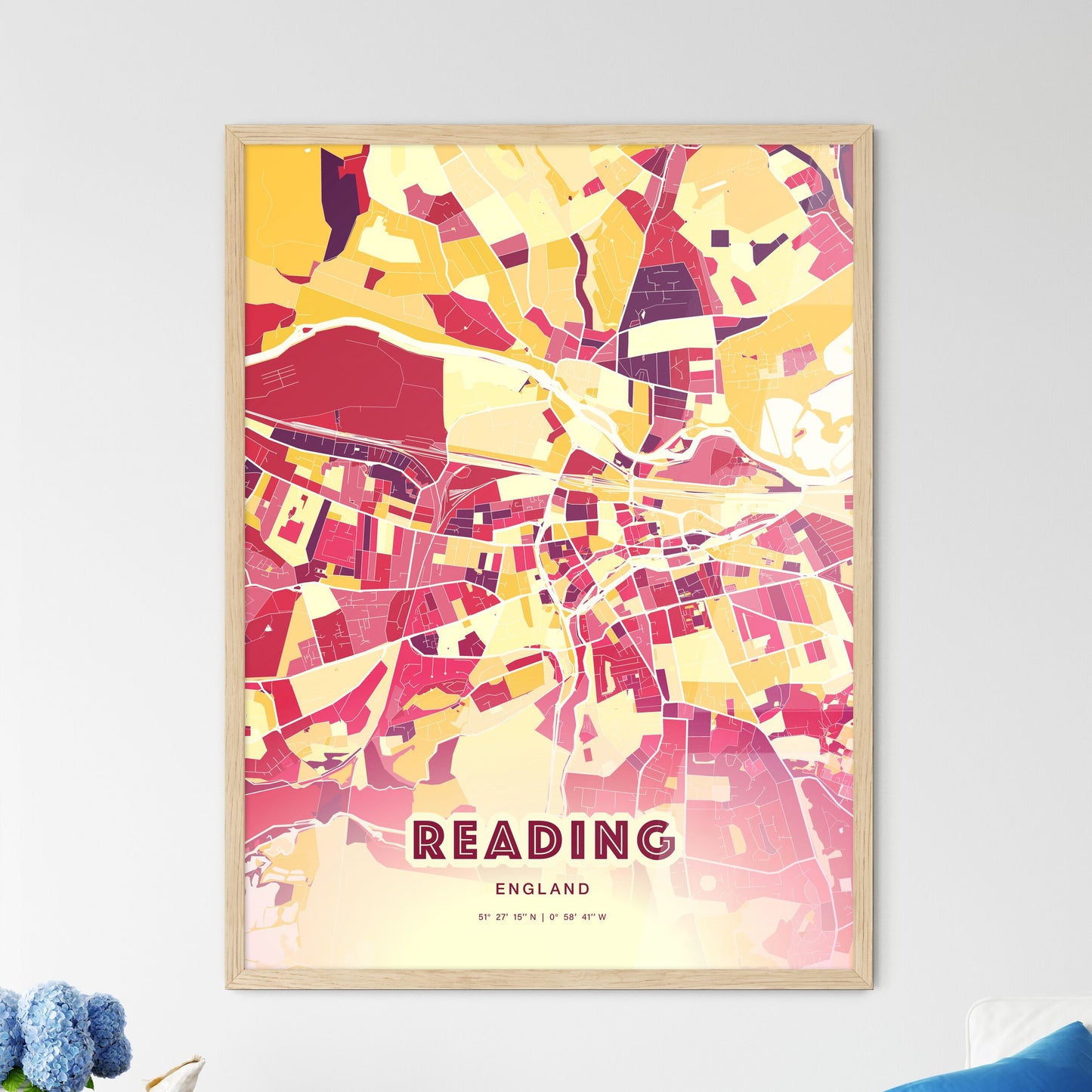 Colorful Reading England Fine Art Map Hot Red