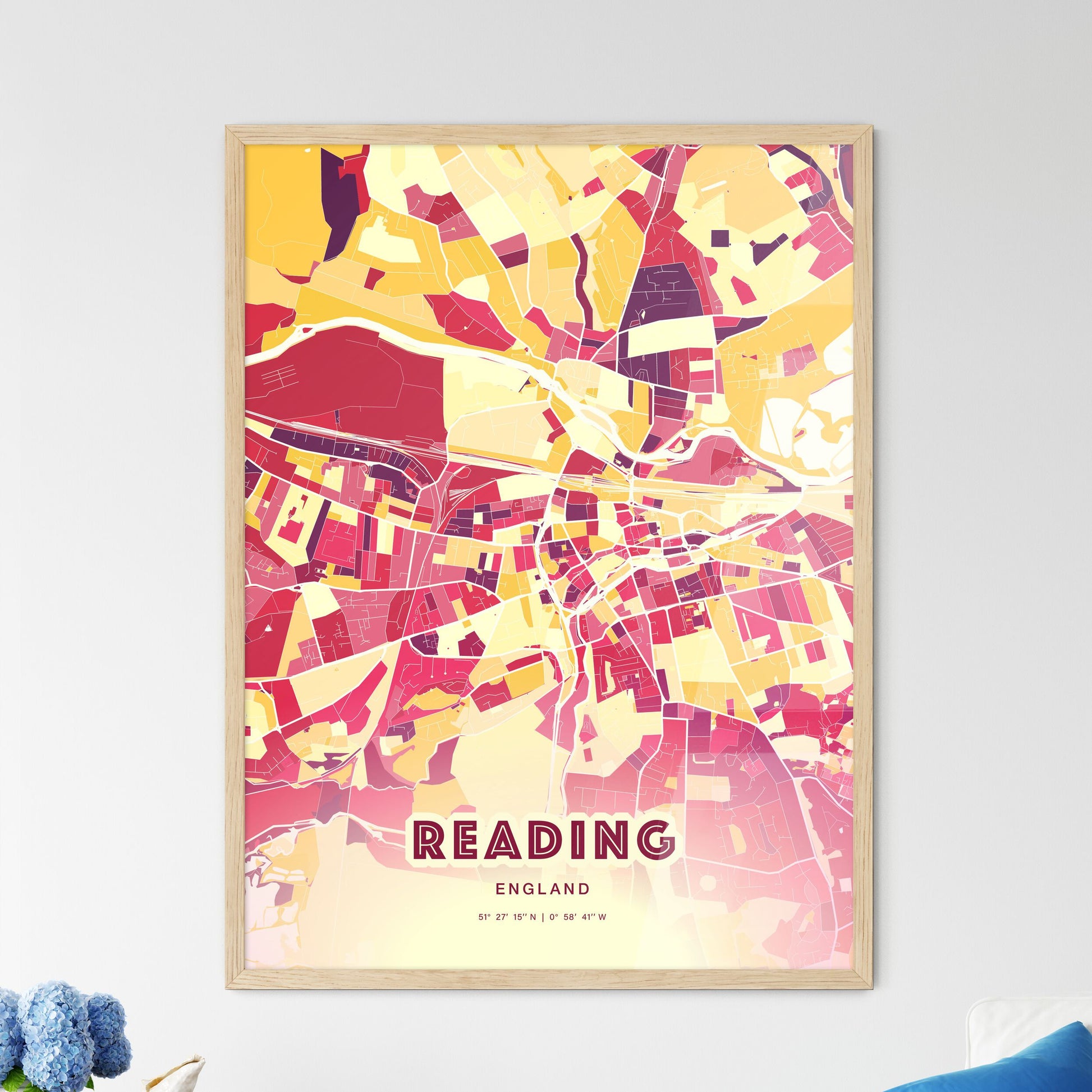 Colorful Reading England Fine Art Map Hot Red